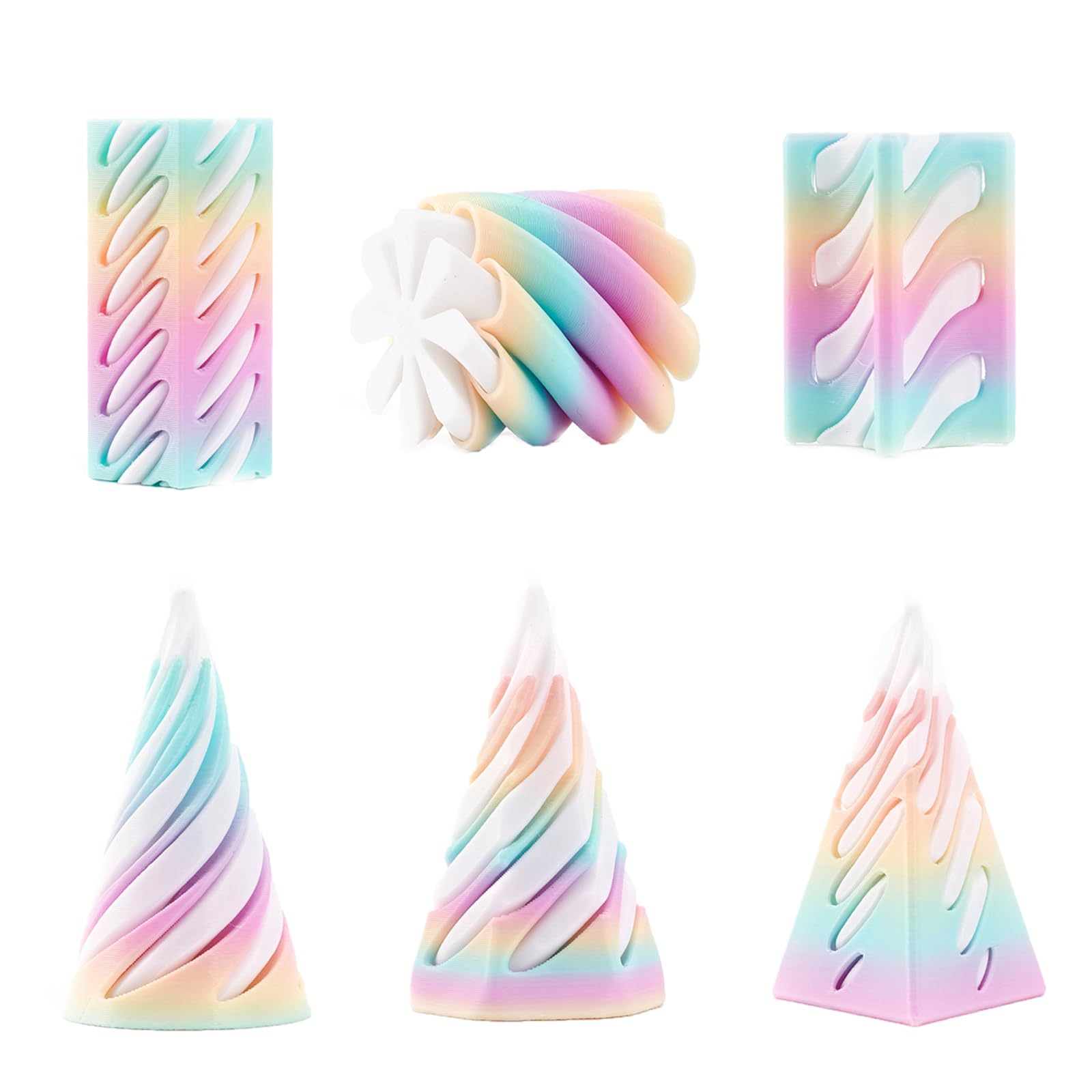 6 PCS Spiral Cone Fidget Toy Set, 3D Printed Fidget Toys 3D Printed Stress Relief Desk Decorations