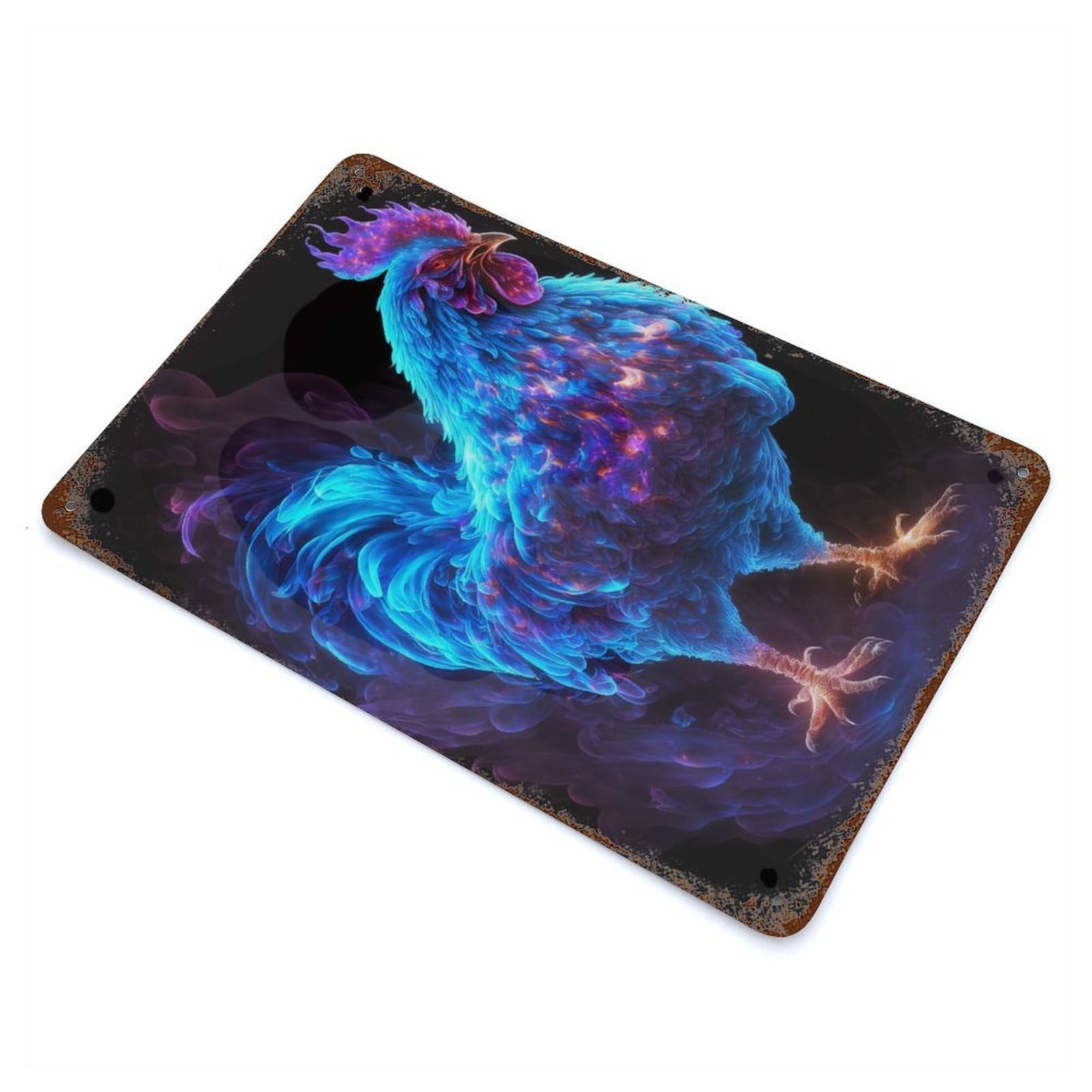 Chicken Colorful Rustic Tin Plaque 11.8"x7.9", Novelty Wall Decor for Garage, Pub Or Kitchen