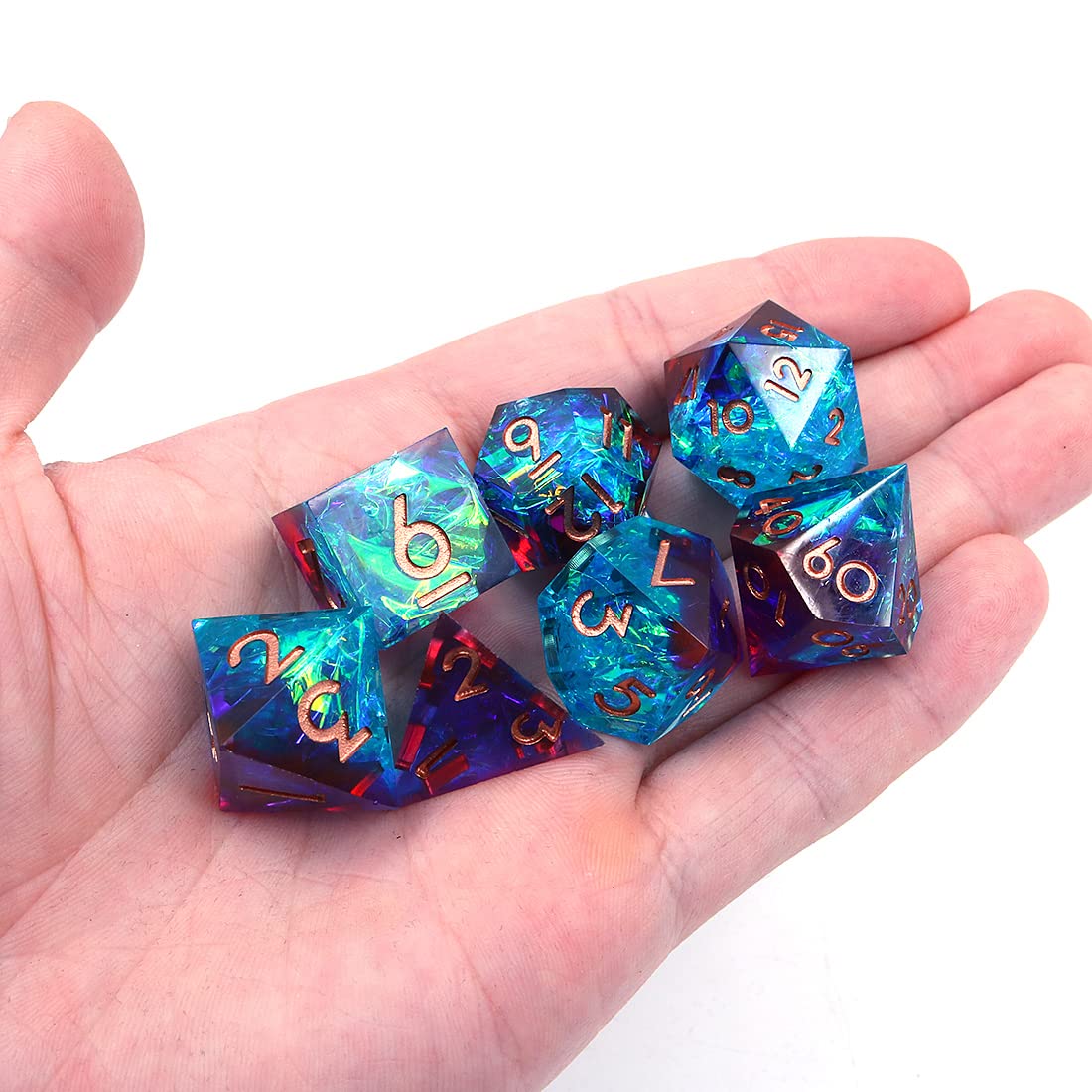DollaTek Resina Transparente DND Dados Poliédricos RPG D4 D6 D8 D10 D12 D20 para Rol - Rojo y Azul