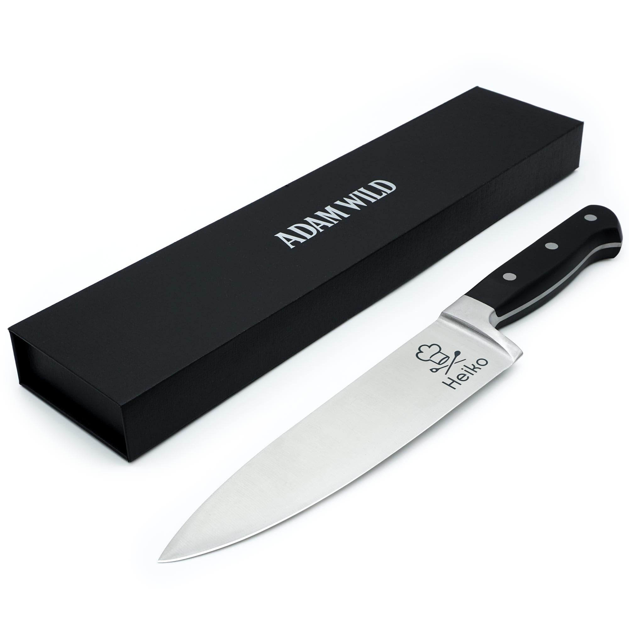 ADAM WILD Küchenmesser mit Gravur | Koch-Geschenk für Männer | Kochmesser | Für Hobbyköche | scharfe Edelstahlklinge 20 cm | ergonomischer Griff | mit Name & Motiv gravierbar | in Geschenkbox
