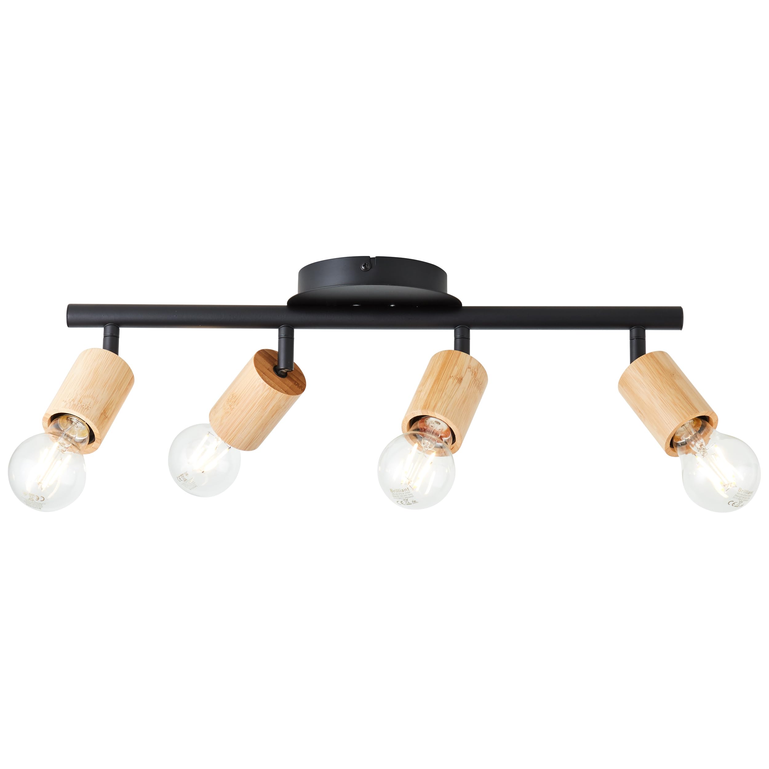 Brilliant Tiffany - Lámpara de tubo de 4 focos, color negro mate/marrón natural, 4 x A60, E27, 28 W