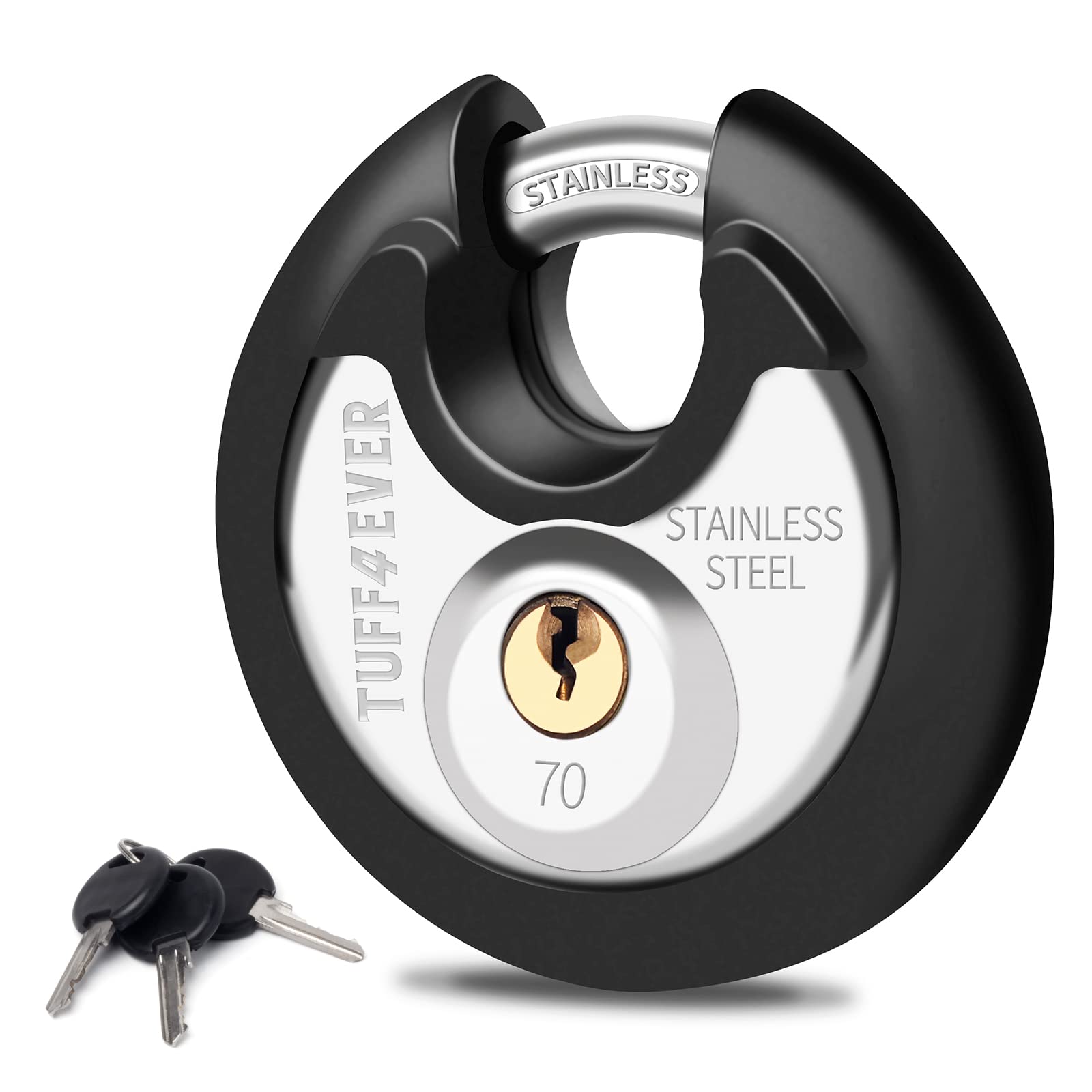 Tuff4ever 70mm Disc Padlock with Stainless Steel 3/8Inch Shackle Heavy