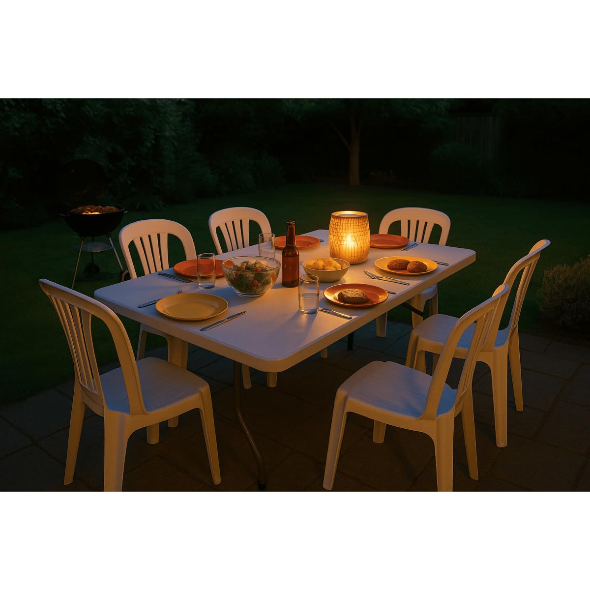 Table de Jardin Pliante 8 Places 180x75xH74 cm Blanche Polypropylène Haute Resistance Camping Réceptions