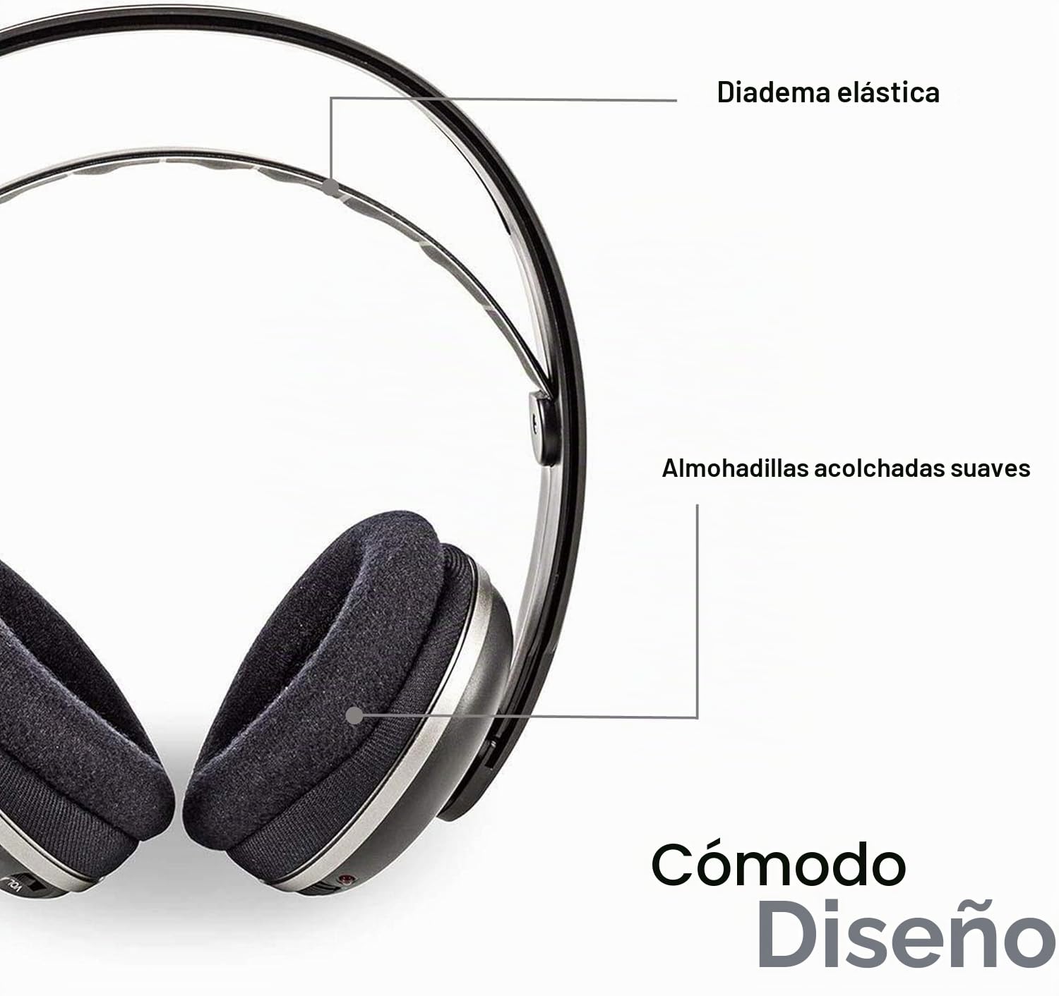 NEDIS Wireless TV Headphones | RF | Over-Ear | Maximum Battery Play Time: 11 hrs | 100 m | Digital Audio | Charging Dock | Black/Silver