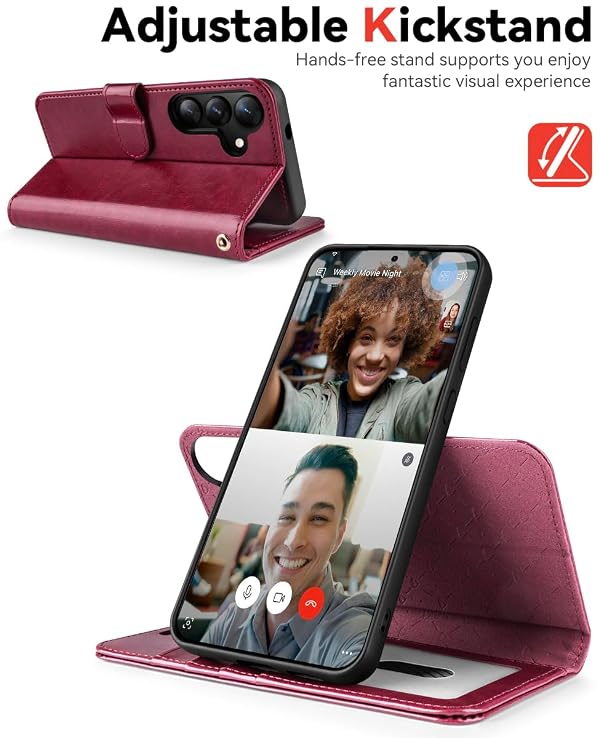 OCASE for Samsung Galaxy S25 Plus Detachable Wallet Case with Card Holder, [2 in 1] PU Leather Flip Folio Case with RFID Blocking Stand Wrist Strap Shockproof Phone Cover 6.7 Inch 2025, Burgundy by OCASE - Image 5