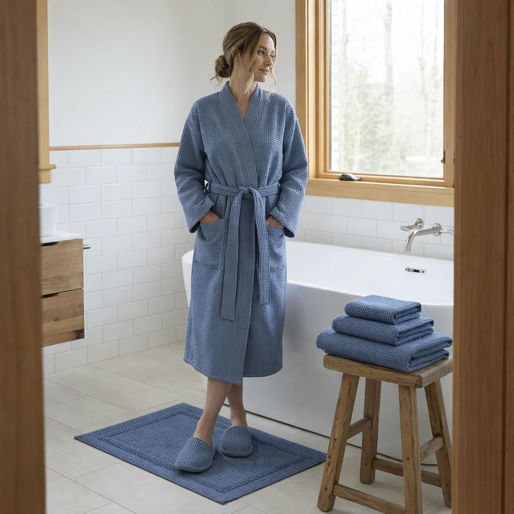 Egeria LIVA - Accappatoio kimono per uomo e donna, 100% cotone