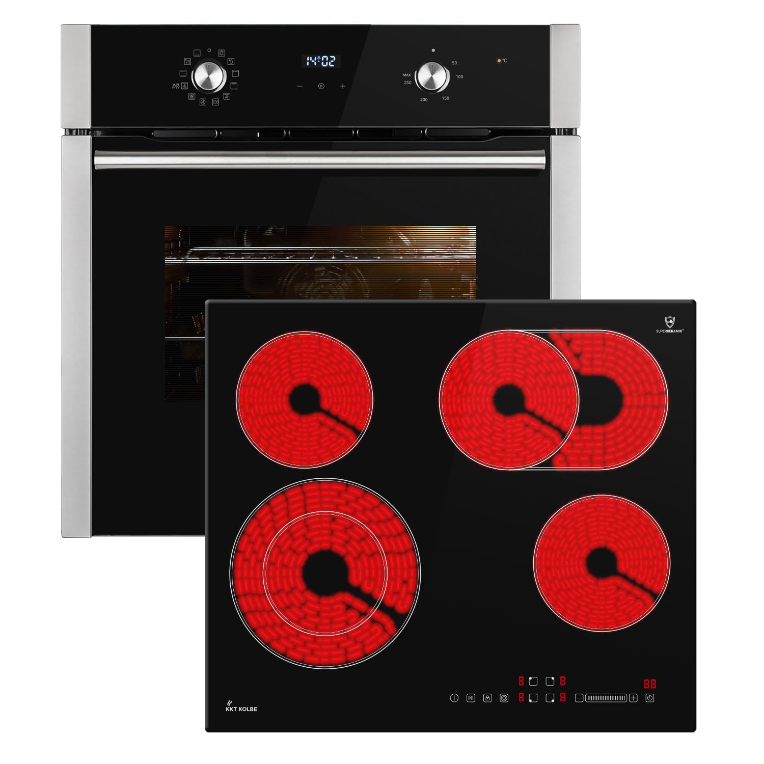 Kuchenka: 60cm piekarnik do zabudowy BO8810SS + 59 cm płyta ceramiczna CH5901RL | grill | gorące powietrze | teleskopowe elementy wyciągowe | automatyczny timer | SET8810CH59RL