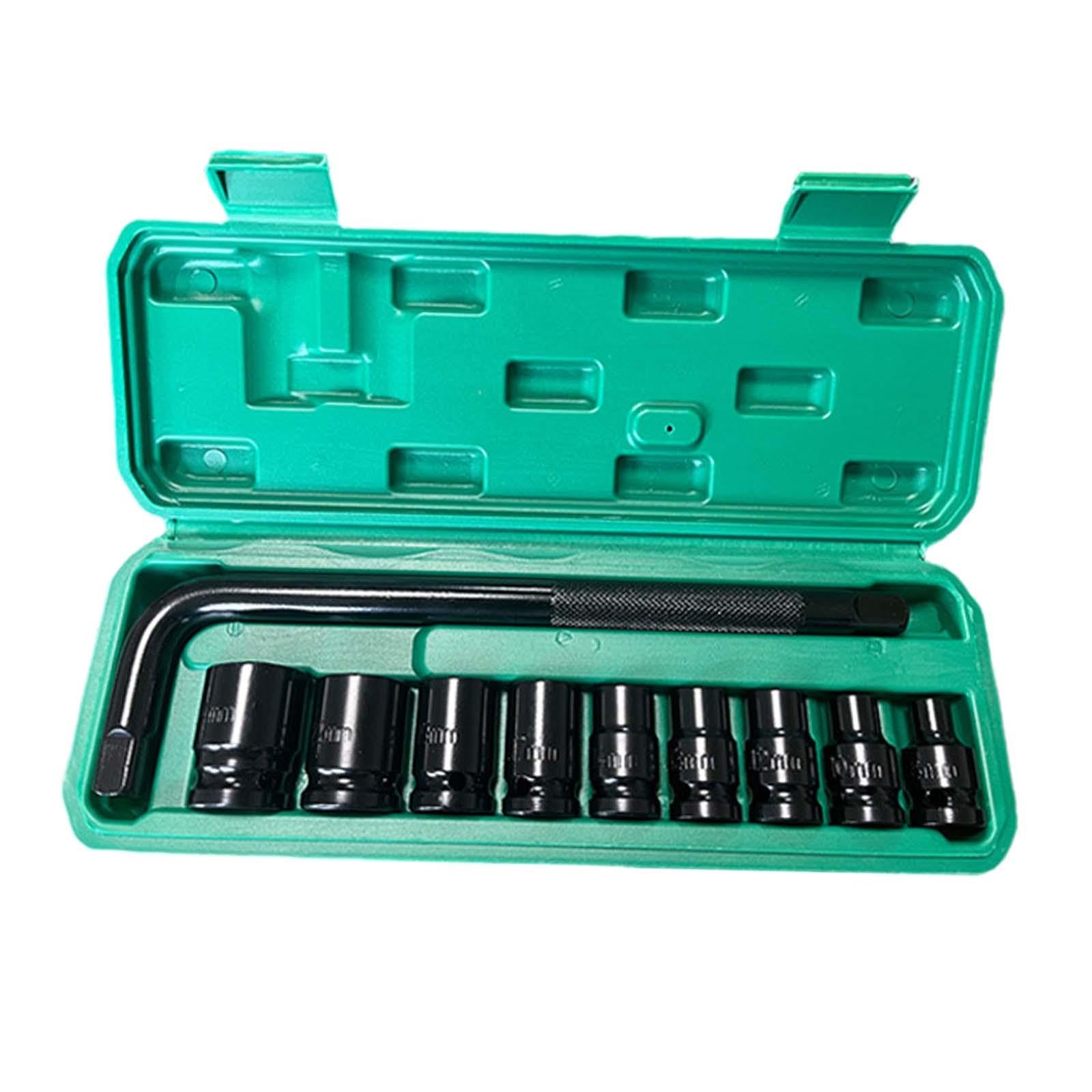 Klucz nastawny ze stali nierdzewnej, klucze nastawne szczękowe, 10 nasadek udarowych 1/2" 8 mm-17 mm ze schowkiem, stalowy klucz grzechotkowy
