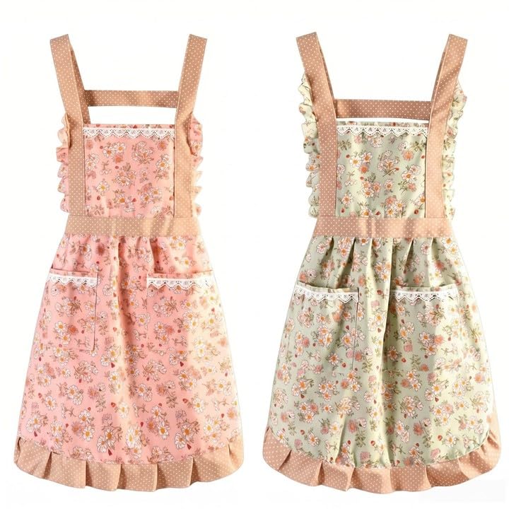 Women's Vintage Floral Pinny Apron, Baking Gardening Tabard with Pockets