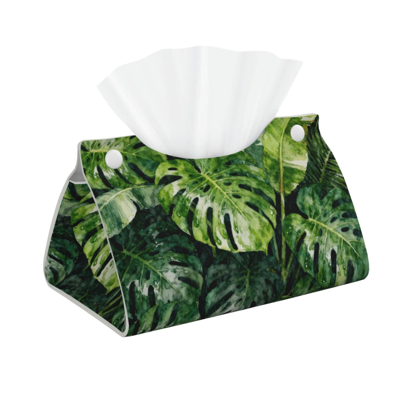plant leaves Long Leather Tissue Box Cover-Waterproof PU Leather Tissue Holder for Bathroom, Decorative Rectangular Tissue Case