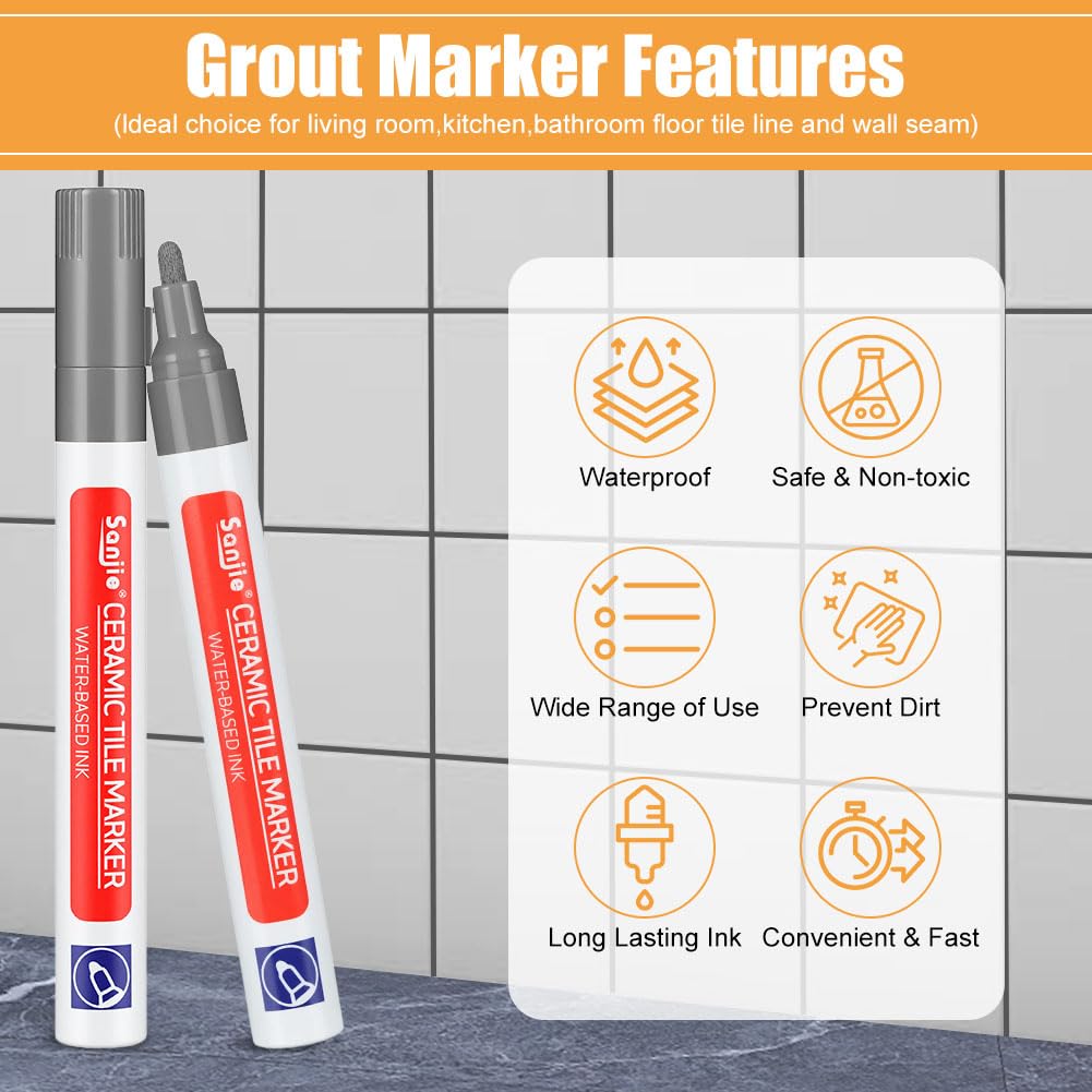 AOOSU Stylo Joint Carrelage Gris Foncé, 6Pcs Stylo de Carrelage à Coulis avec Pointe de Rechange, Imperméable Marqueur Joints, Rénovateur de Coulis, Joints de Carrelages de Cuisine et Salle de Bain - 3