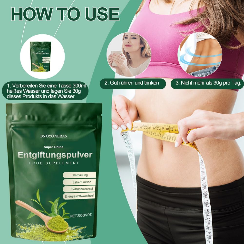 Grüne Entgiftungspulver, Grünes Superfood Pulver 200g – Grüner Pulver mit Matcha, Gerstengras, Heidelbeeren| Ballaststoffreich & Vegan | Natürliches Pflanzenpulver für Alltag & Ernährung, 2pc