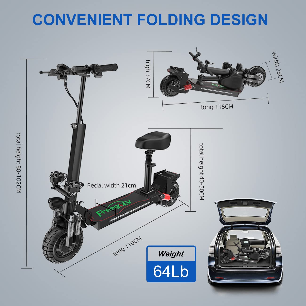 Buy Foldable Scooter Electric for Adult, Dual 1000W Hub Motors Electric