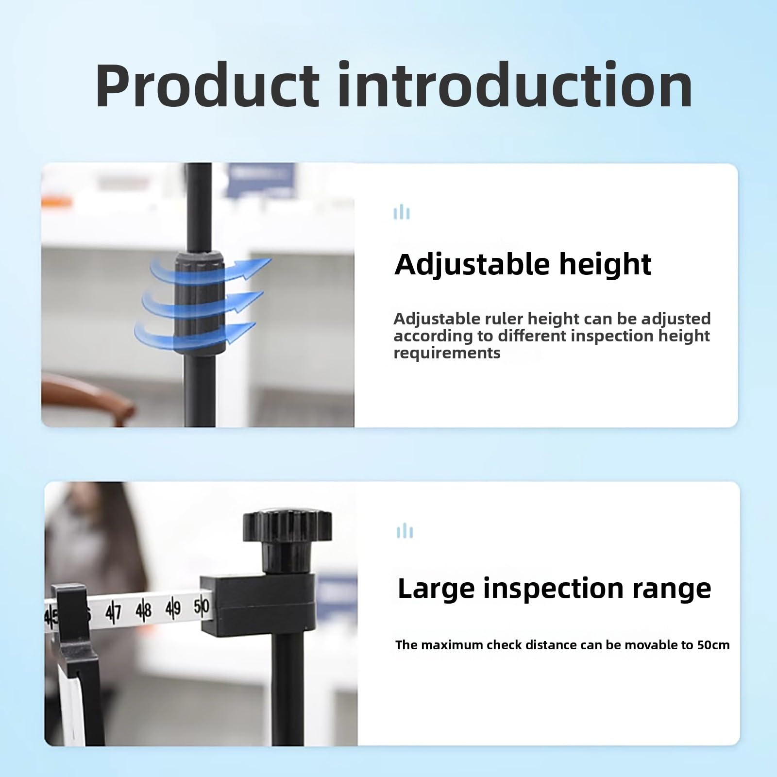 Lineal zur Seherkennung, verstellbare Höhe, 50 cm Inspektionsbereich, 9 visuelle Funktionskontrollen für die Augenuntersuchung