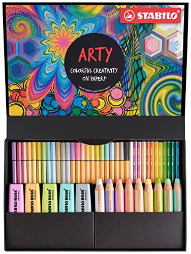 Stifte-Set - STABILO ARTY Creative Set Pastel - 50er Pack - Textmarker, Multitalentstifte, Aquarell-Buntstifte, Fineliner & Premium-Filzstifte