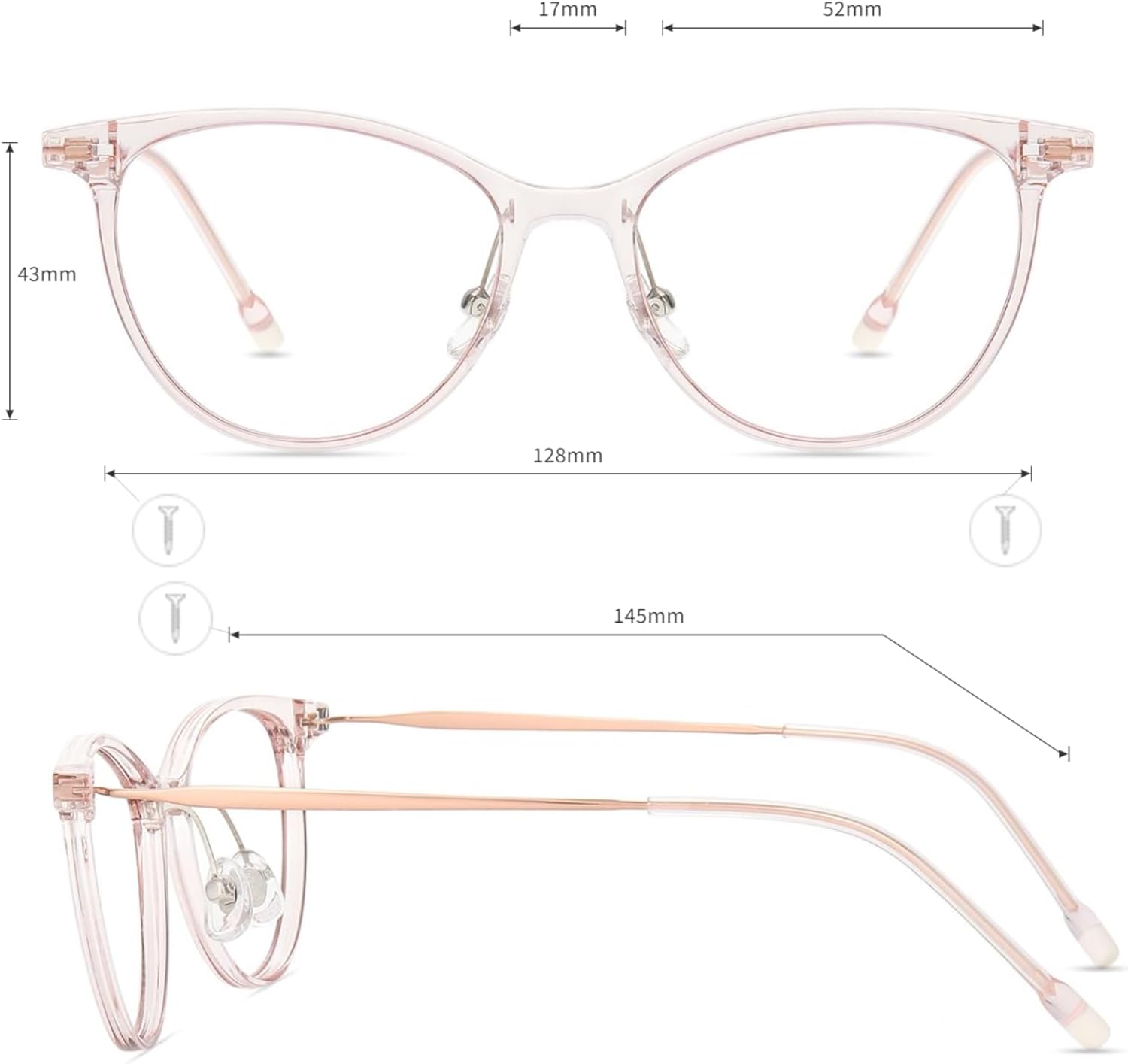 Firmoo Blue Light Blocking Glasses Airy Series Ultra Lightweight 8g TR & Metal Oval Frame Adjustable Nose Pads Small Size