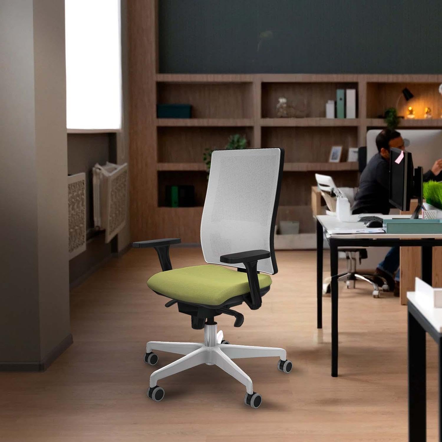 Piqueras y Crespo - Silla de Escritorio Acolchada Hornas con Brazos 3D, Mecanismo sincro 5 Posiciones, Respaldo Regulable y Apoyo Lumbar 1D, Ideal para Oficina.