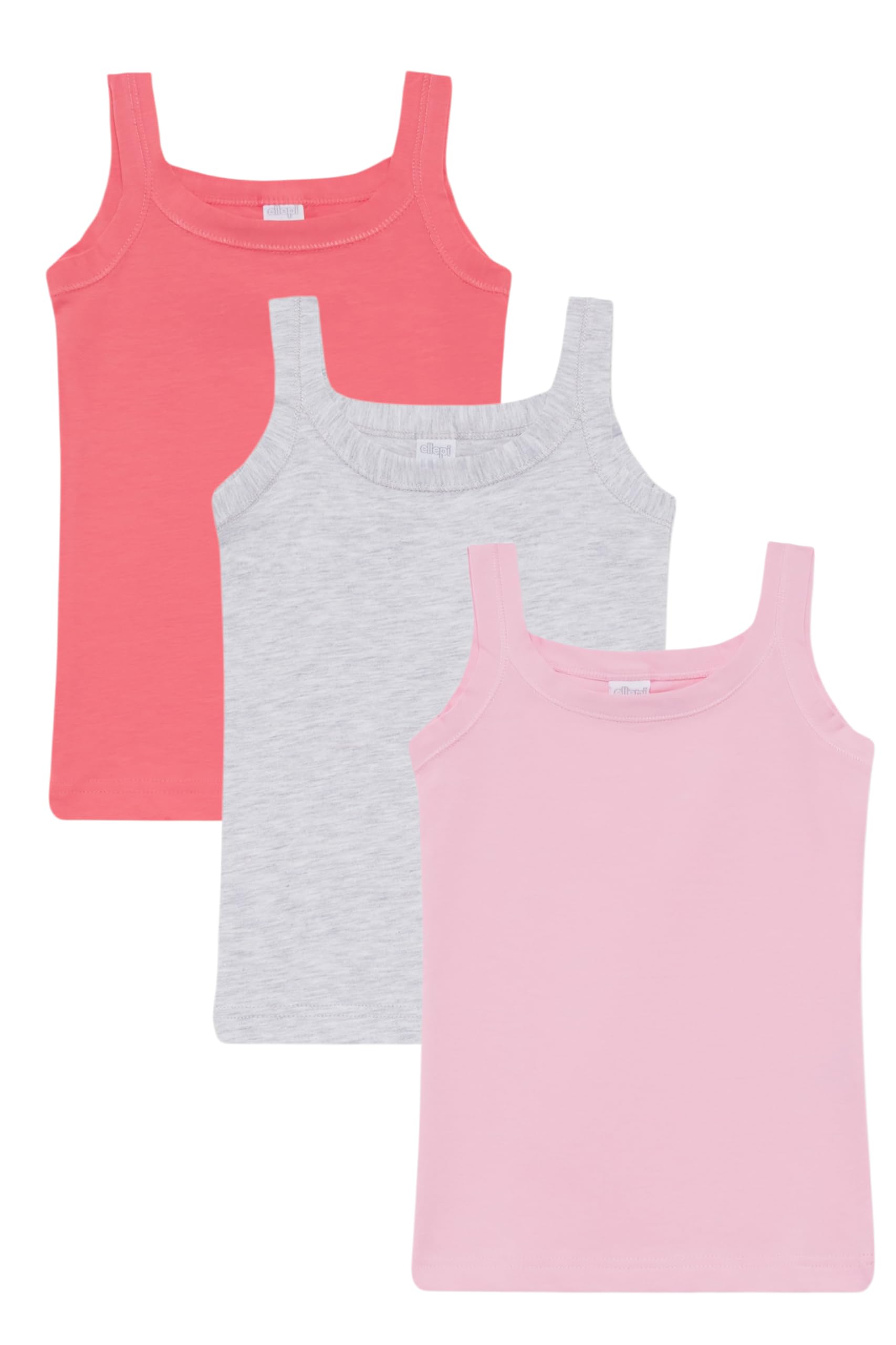 Ellepi Lot de 3 débardeurs pour fille, épaules étroites, en coton biélastique, 92 % coton, 8 % élasthanne, doux et respirant, blanc ou rose