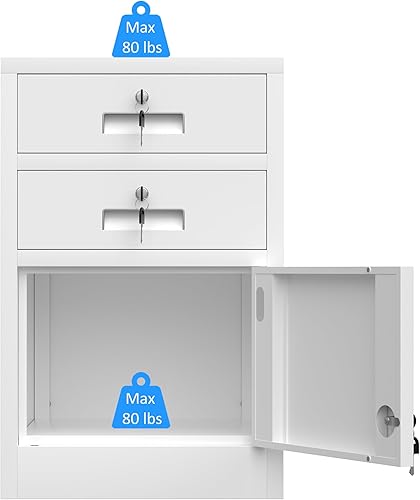 Miniatura 24 de Gabinete de almacenamiento de metal con cajones con cerradura para oficina en casa, dormitorio, sala de estar (blanco) Negro -,Blanco