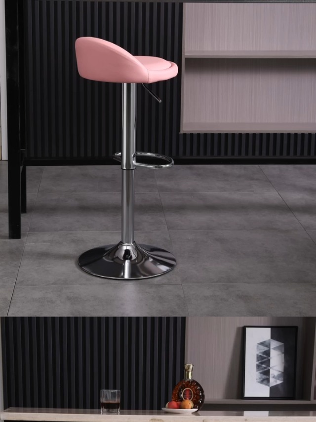 Butaco redondo de cuero PU con respaldo, altura ajustable y giro de 360°, taburete para bar o cocina (Negro) miniatura 7