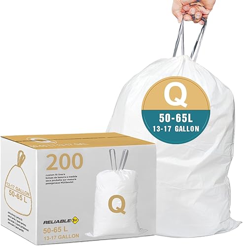 Code Q - 200 bolsas de basura resistentes con cordón reforzado para 13-17 galones 40-65 litros Reliable1st Compatible con simplehuman Code Q