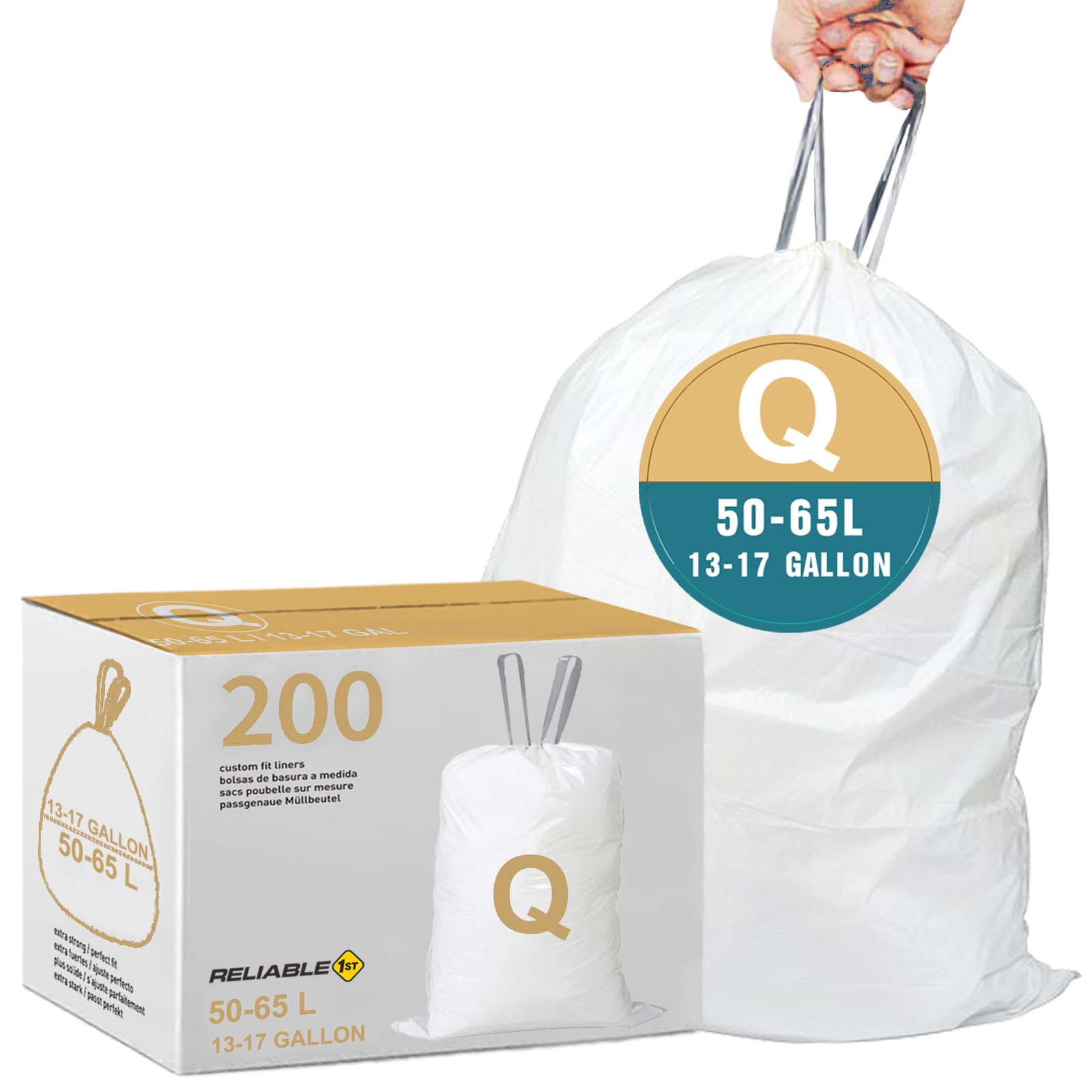 Lot De 200 Sacs Poubelle Robustes Code C De 10 à 12 Litres Avec Cordon De Serrage Renforcé, Compatibles Avec Simplehuman Code C, Blancs, étanches Et Résistants Aux Déchirures