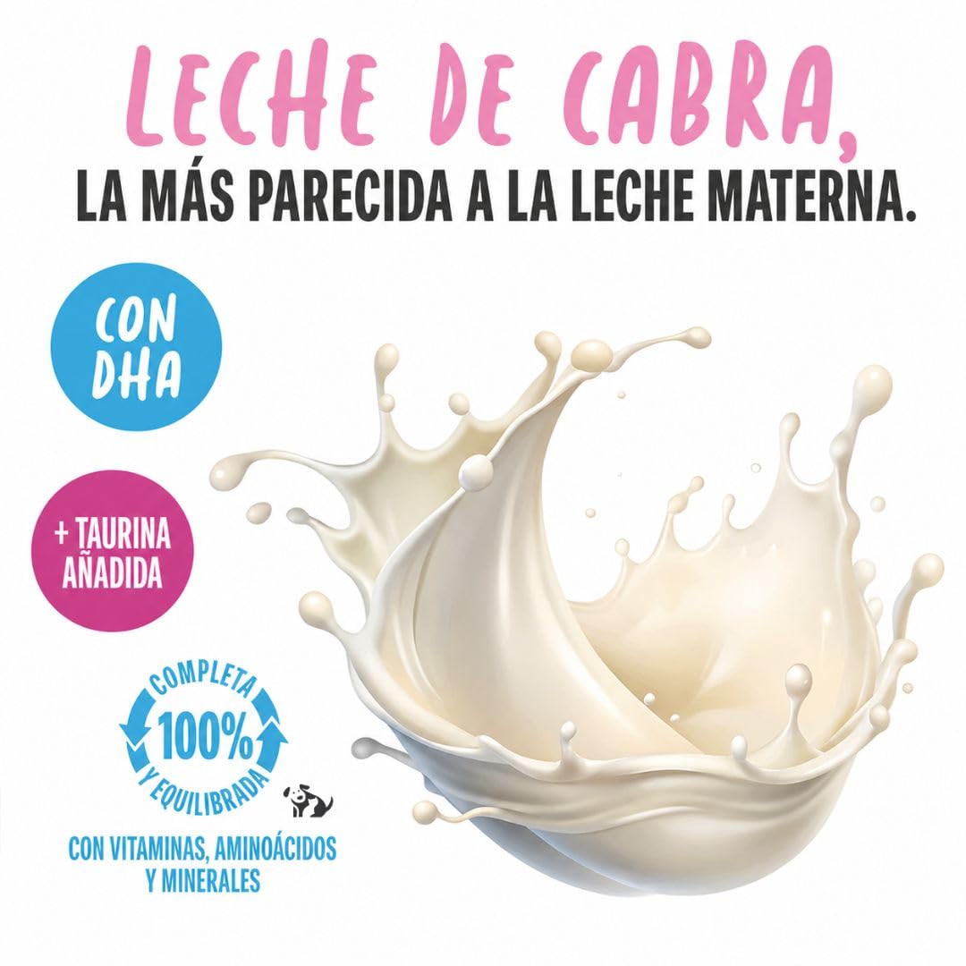 ANIMALUJOS - Kit Lactancia Gatitos con 6xLeche de Cabra Schesir 150ml Incluye Biberón Tetina Cepillo, Alimento Completo Sin Cereales con DHA Taurina para Cachorros Recién Nacidos