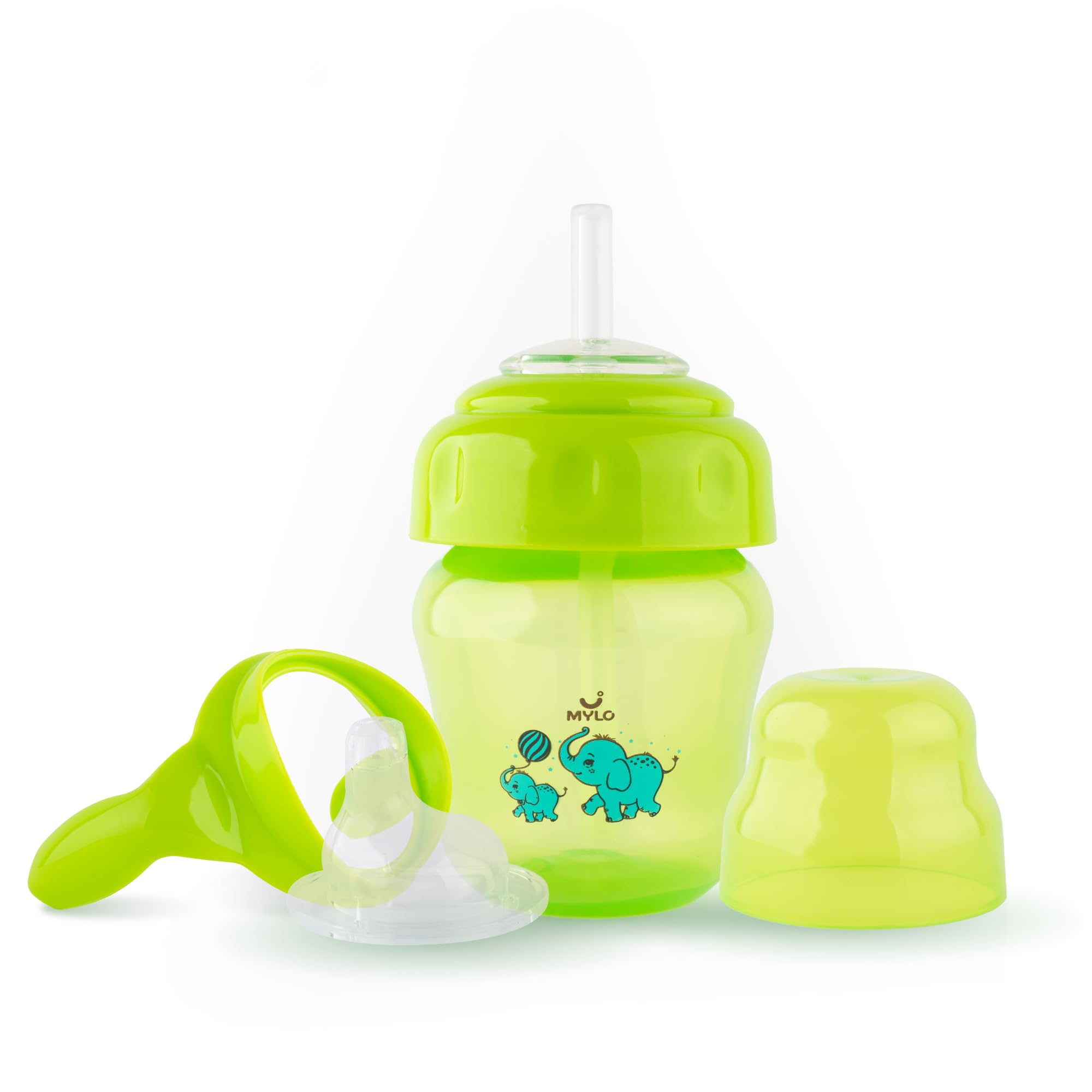 MYLO Baby Sipper | 2-in-1 Convertible Sipper with Spout & Straw | Sipper Bottle for Kids - 150ml - BPA-Free (Green)-picture-18