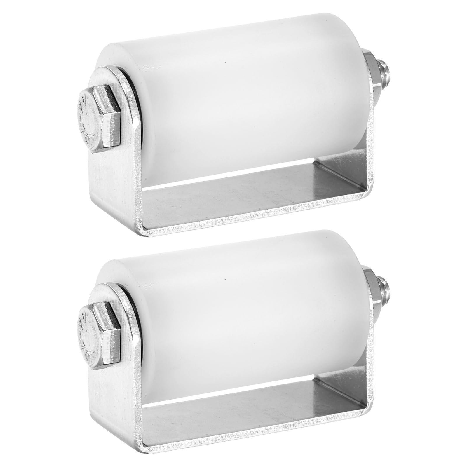 sourcing map 2 Pcs Slide Gate Guide Roller, 65mm Nylon Sliding Gate Guider with C Post Welded Bracket, Ball Bearing Side Roller Assembly Screw Tightening for Sliding Door 40mm Dia, White