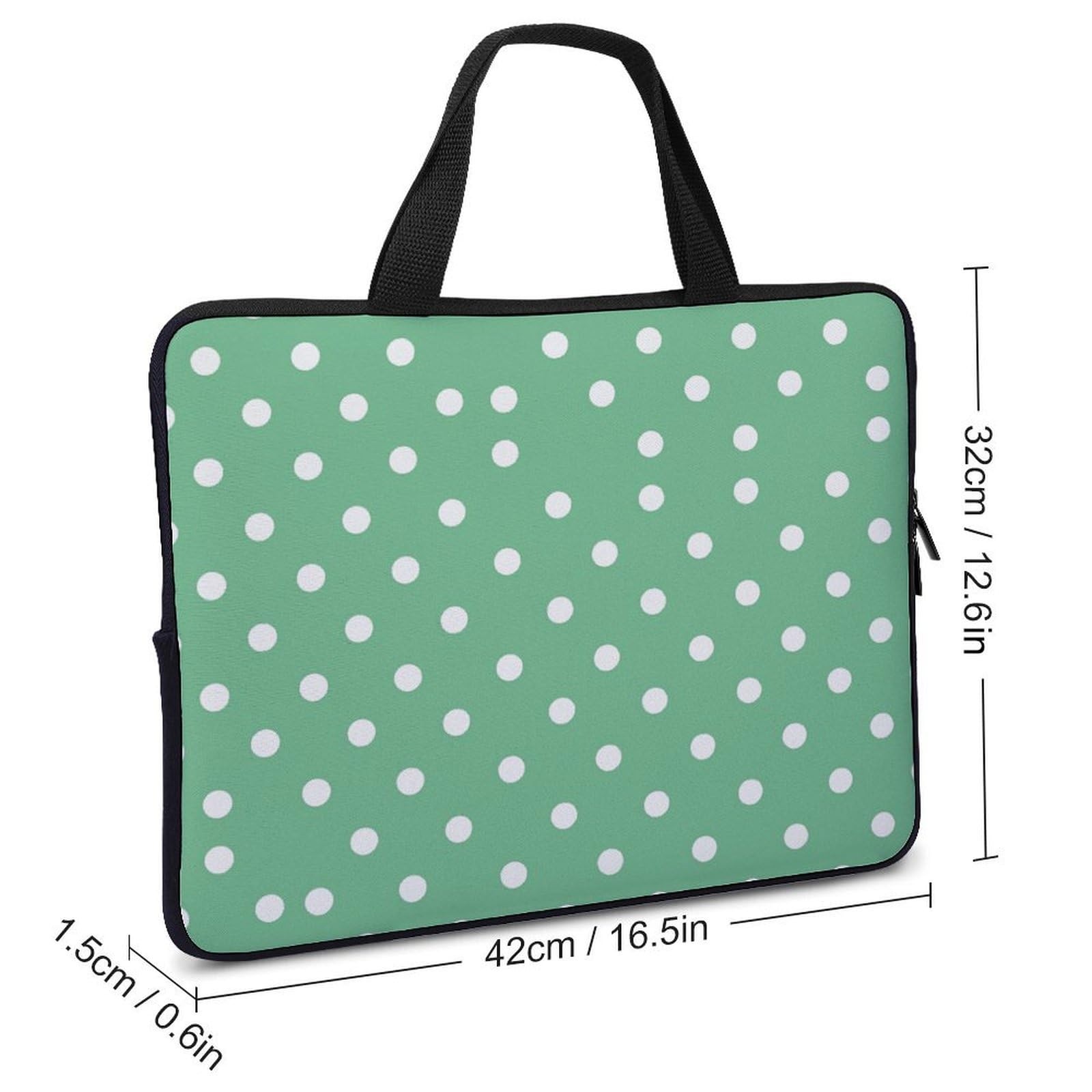 Custodia per laptop da 17", ultra sottile, leggera e impermeabile, in neoprene resistente, con tracolla, colore: Verde a pois