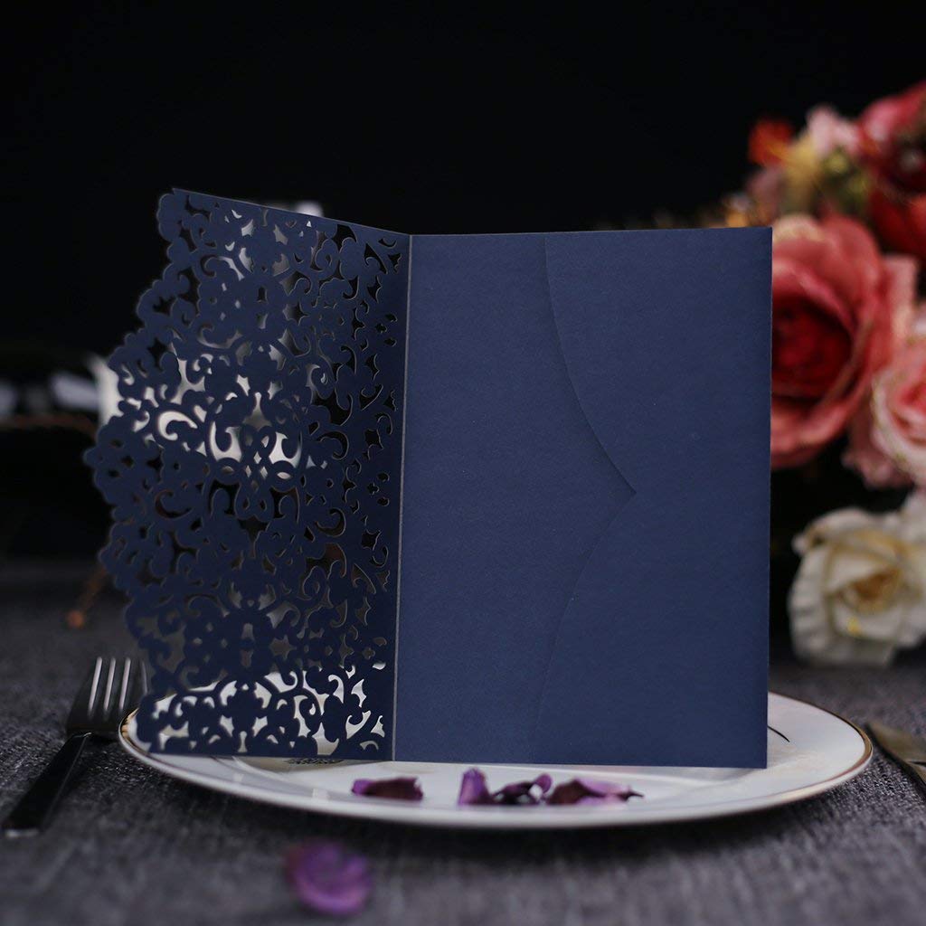CYSKY 20 Piezas Tarjetas de Invitación de Boda con Papel Imprimible en Blanco y Sobres para Boda, Cumpleaños, Graduación (Azul)