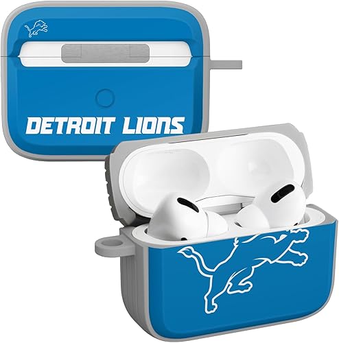 GAME TIME Detroit Lions - Funda de silicona HDX compatible con Apple AirPods Pro 1 y 2 (gris clásico)