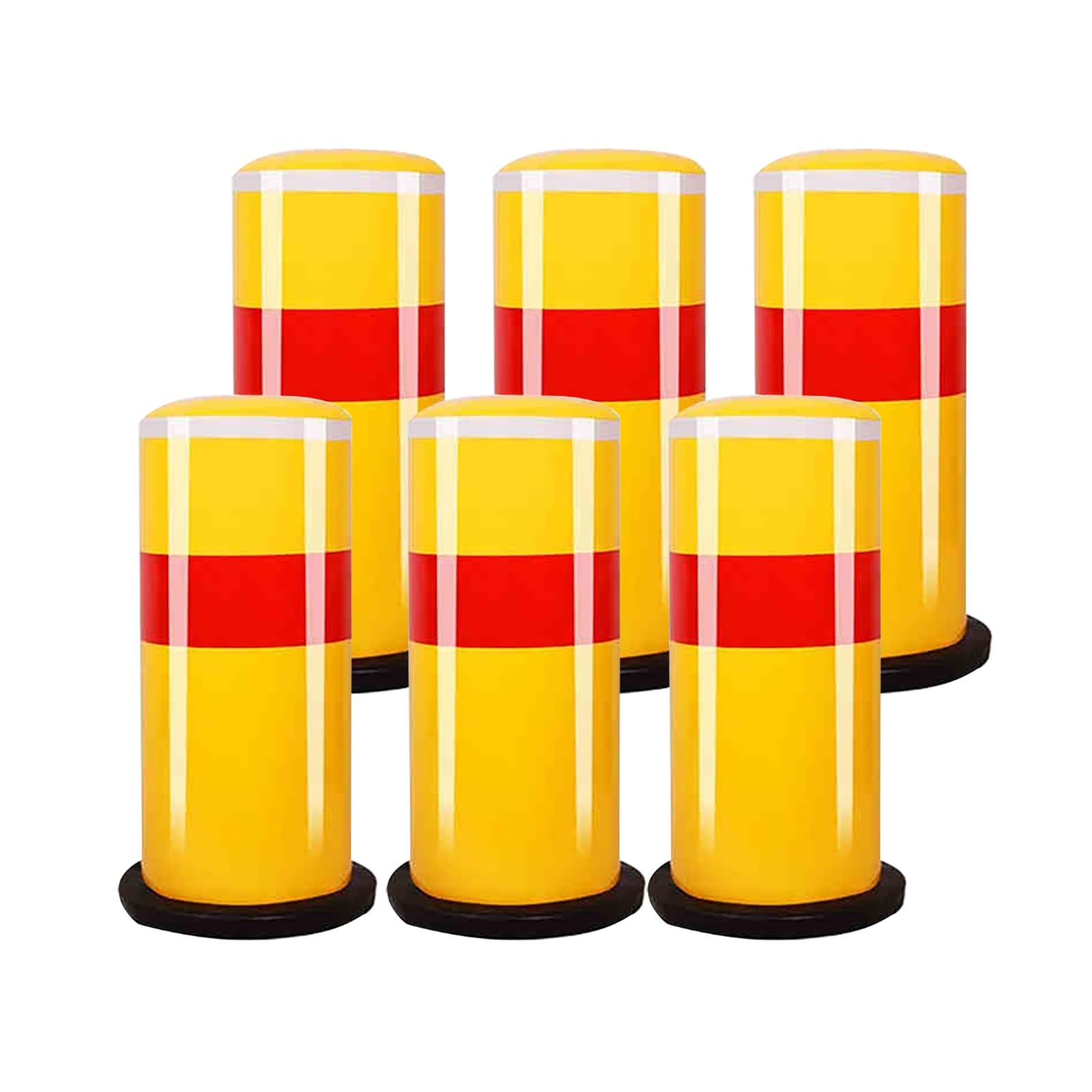 SGKOMN Reflective Yellow Steel Bollards - 8.6" Diameter Traffic Control Posts, 6PCS Parking Barriers with Safety Strips for Driveways & Roadway Protection, 6pcs-Yellow