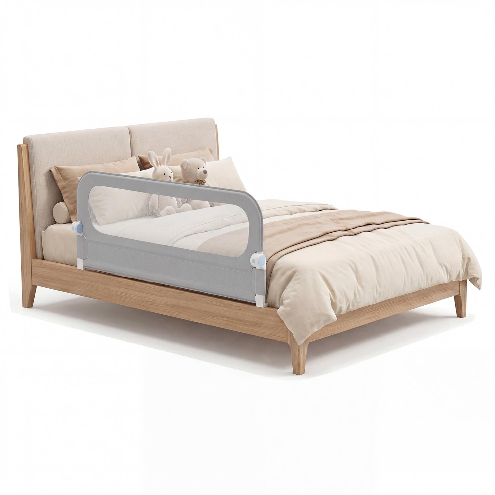 RELAX4LIFE - Barrera de seguridad para niños, doble bloqueo, malla transpirable, base metálica, protección anticaída, para colchón de 10 a 28 cm de grosor (gris)