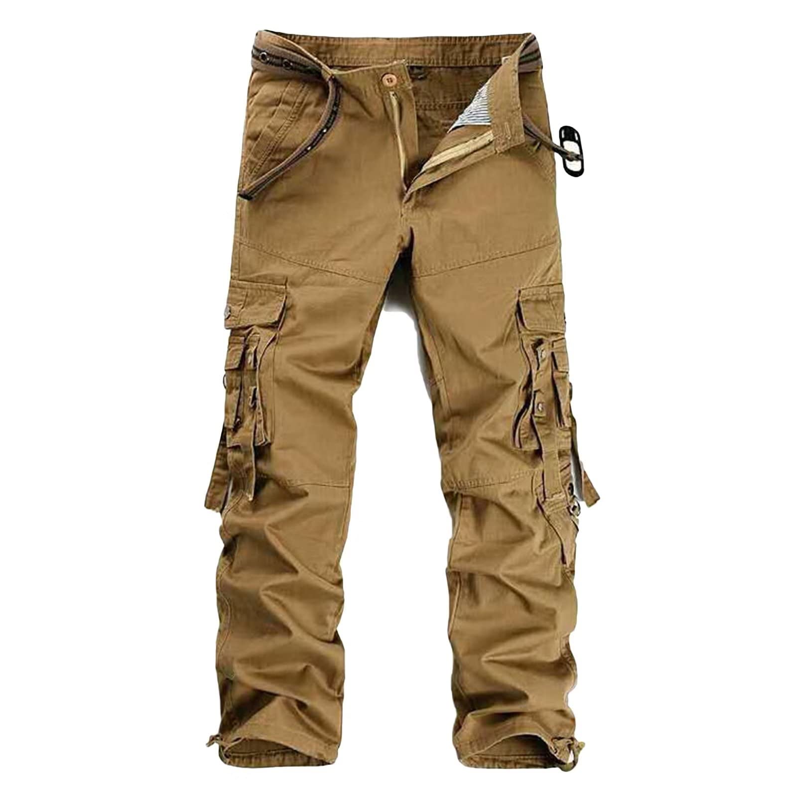 Zmnkh Unisex Khaki Men's Cotton Trousers Cargo Pants With Multi Pockets Straight Leg Relaxed Fit Tactical Combat Pants Casual Ripstop Work Trousers
