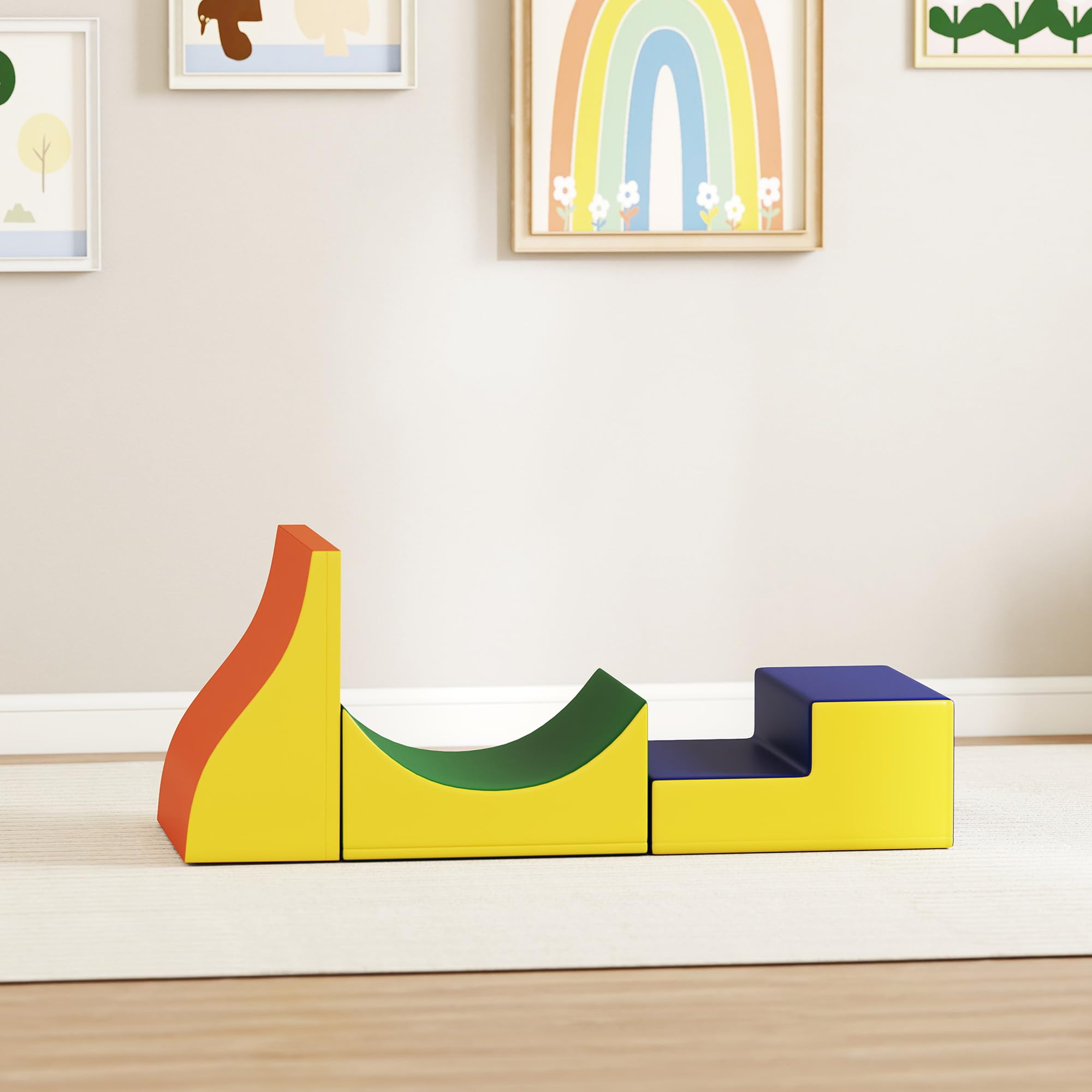 AIYAPLAY Schaumstoff Bausteine Kinder 3 Stück Klettern Softbausteine Bausteinset Großbausteine Baby Riesenbausteine Bauklötze Kunstleder Gelb