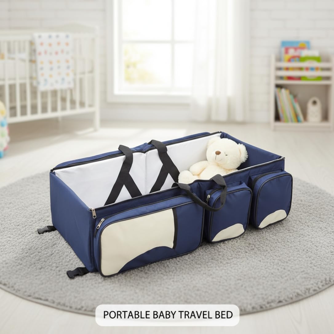 Cunas, Moisés de Viaje para bebé Plegable, Moisés de Viaje para bebé Plegable, Cuna 2 en 1 y Bolsa para mamá de Gran Capacidad, Mochila de pañales portátil y Liviana para recién Nacidos (Azul Oscuro)