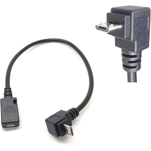 GuangMaoBo 90° Degree Angle 26CM USB Micro B 5P Female to 5P Male Left Right Down Up Angled Extension Cable Adapter for Phone Charger Data Sync Tablet Cord Adaptor