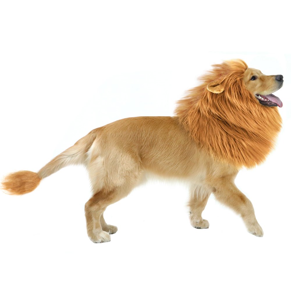 Lion Mane Costume for Dog, Lion Wig for Dog Large Pet Halloween Festival Party Fancy Hair Dog Clothes with Ear and Tail, Brown