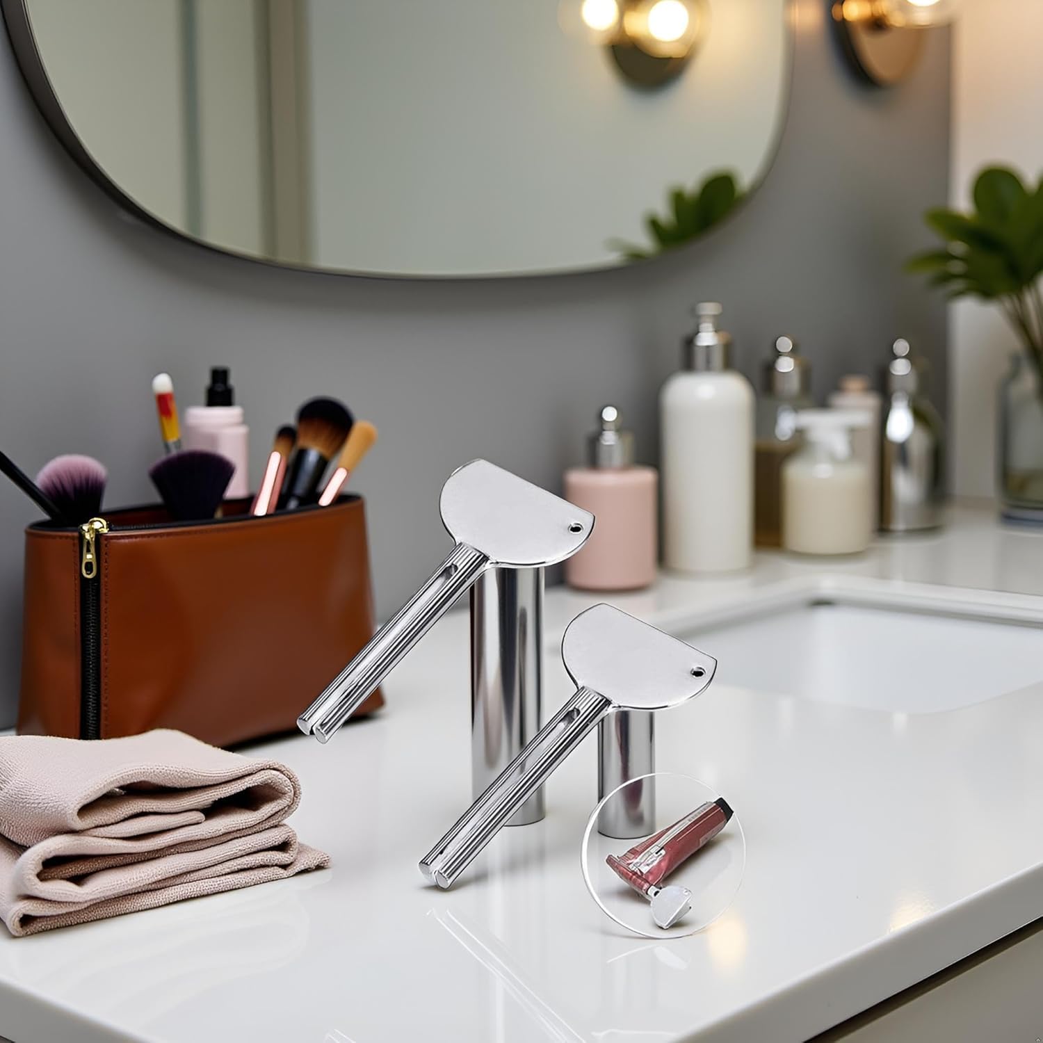 2 llaves exprimidoras de tubos de metal de acero inoxidable, herramienta exprimidora de tubo de pasta de dientes para salón de belleza, exprimidor de pasta de dientes, ayuda para exprimir tubos de