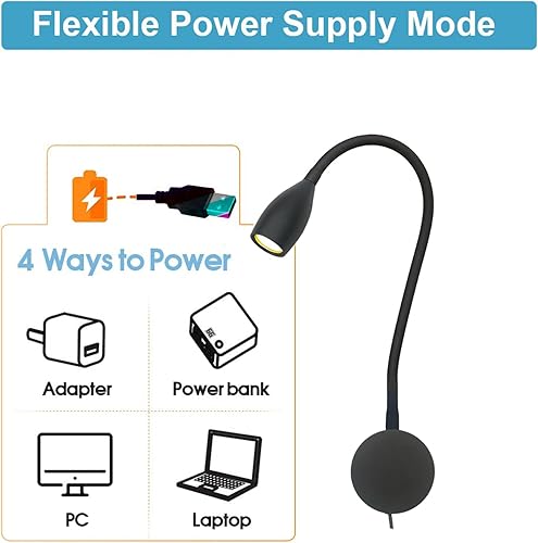 Vista 15 de Luz de lectura regulable con enchufe, para cabecero de noche, luz de lectura direccional de cuello de cisne, salida de 3 W