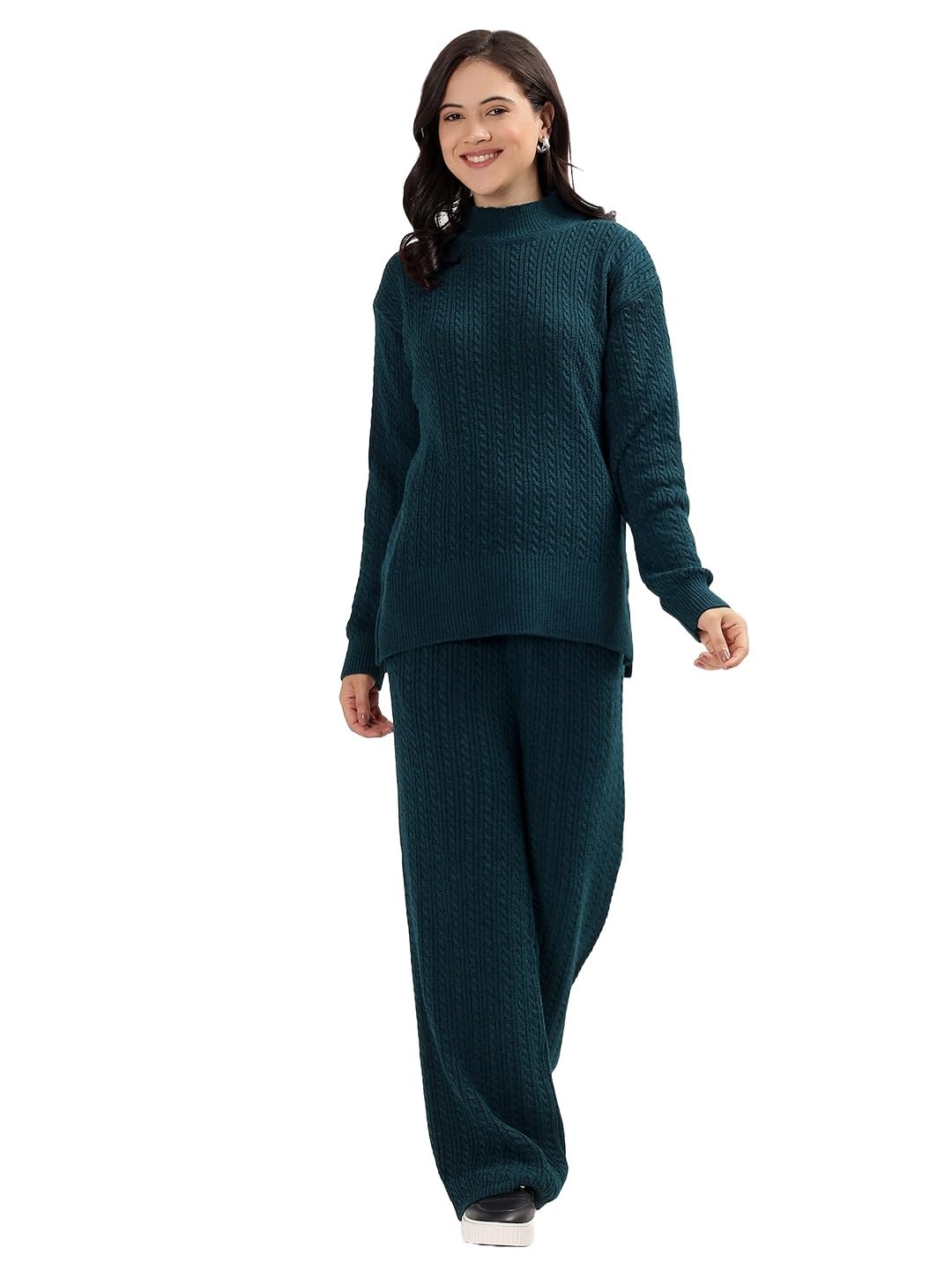 kvetoo Women Winter Coord Set Cable Knit Wool Blend Sweater and Wide Leg Pants Two Piece Pajama Lounge Wear Travel and Casual Outfit-picture-45