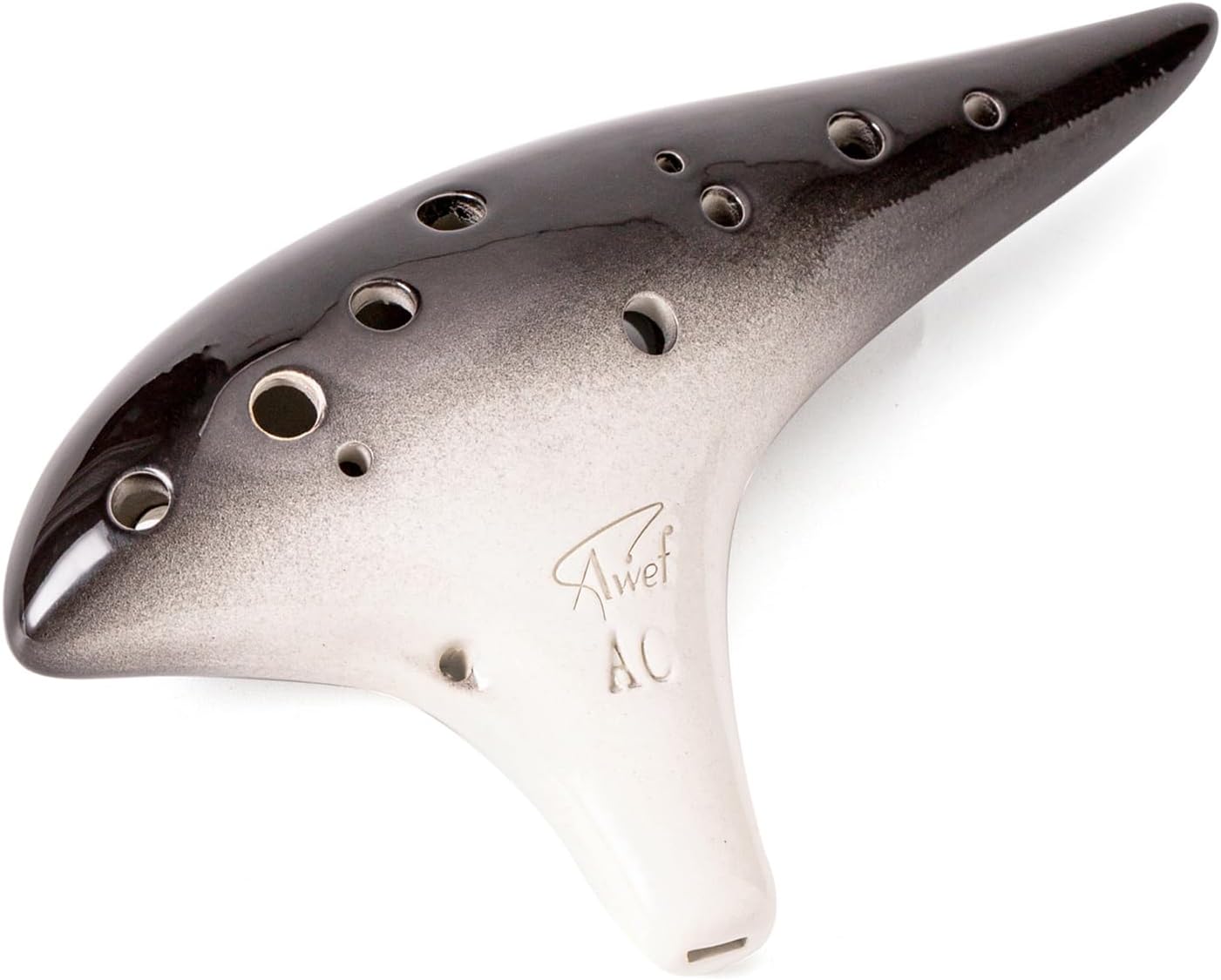 “Ocean Notes” 12 Hole Sweet Potato Ocarina Graceful Shape Pottery Ocarina in Alto C (Gradient Black)