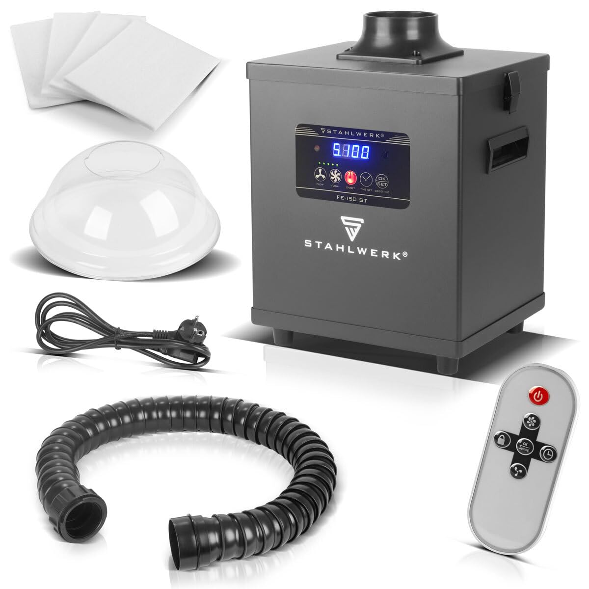 STAHLWERK Rauchabsaugung FE-150 ST mit 3-fach-Filter und 150 W – Rauchabzug | Absauganlage/Rauchabsorber/Schweißrauch- und Lötabsaugung zur Filterung und Absaugung von Rauch, Gasen und Dämpfen
