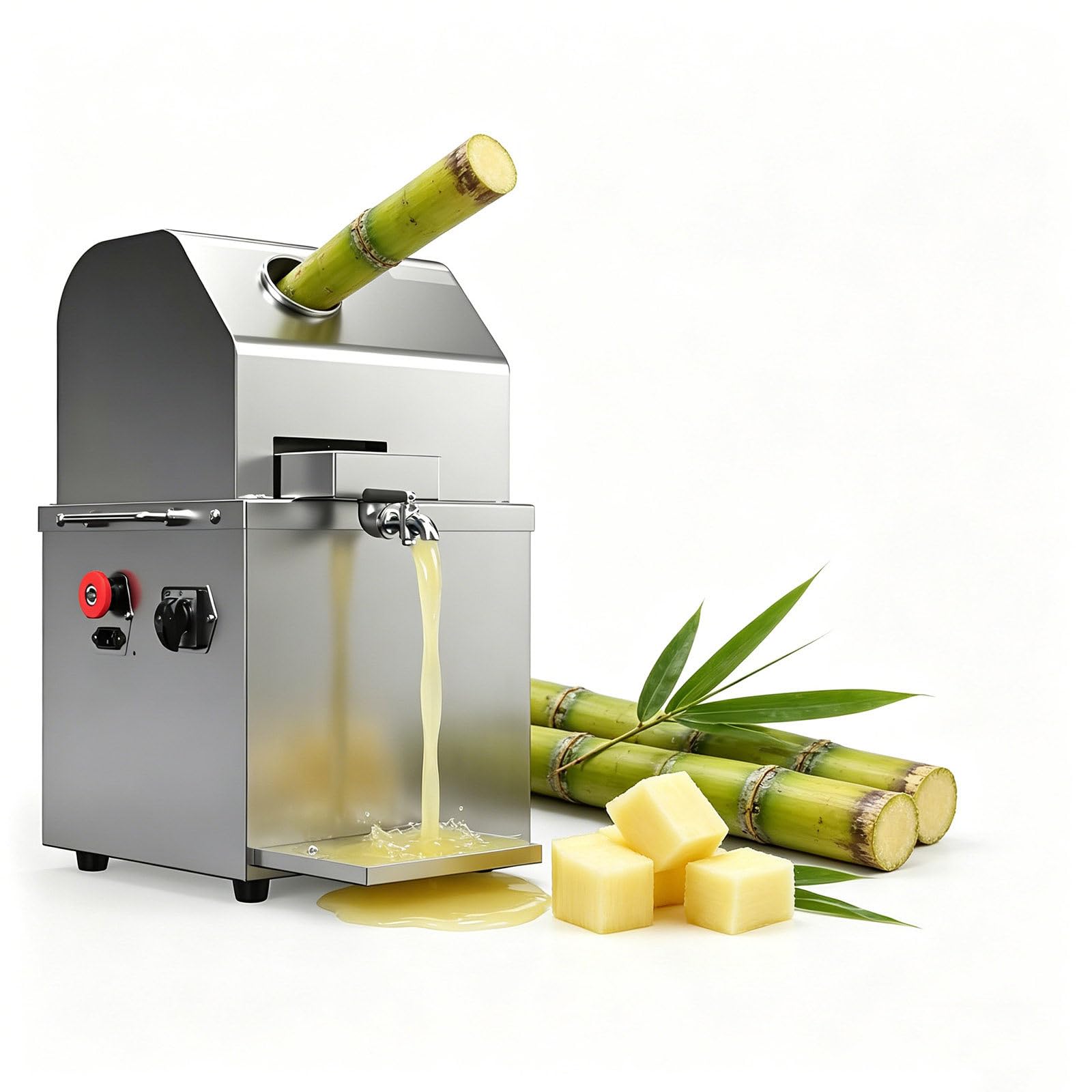 GESAIDES Sugarcane Juice Machine 750W Sugarcane Juicer With 3 Stainless Steel Rollers and 62mm Extra Large Inlet, 300KG/H High Output Commercial Sugar Cane Juice, Home/Commercial
