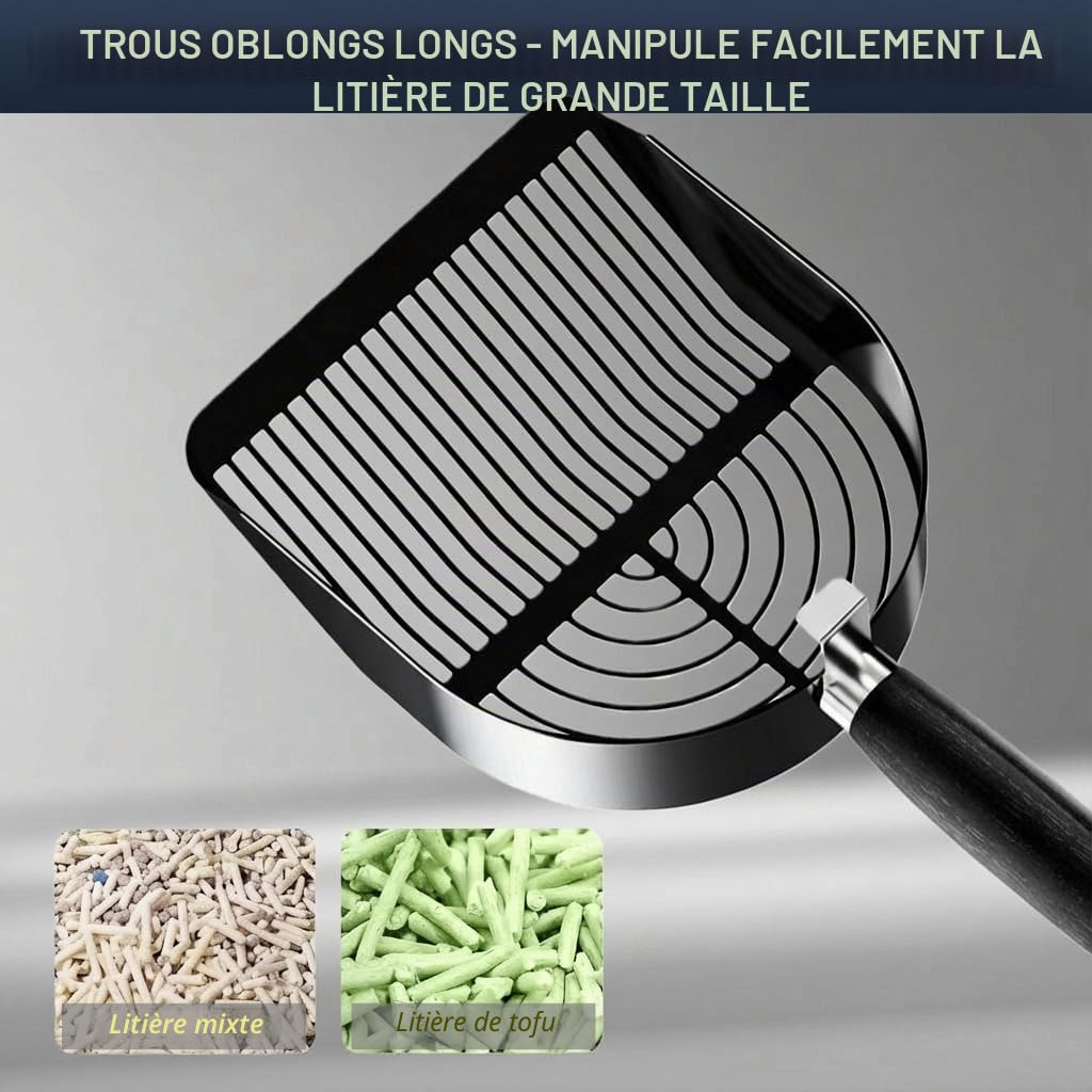 Pelle à Litière pour Chat en Métal avec Support, Set Pelle Litière Double Format, Panier de Rangement en Maille avec Distributeur de Sacs Caché, 3 Rouleaux Inclus, Facile à Nettoyer, Noir Antirouille