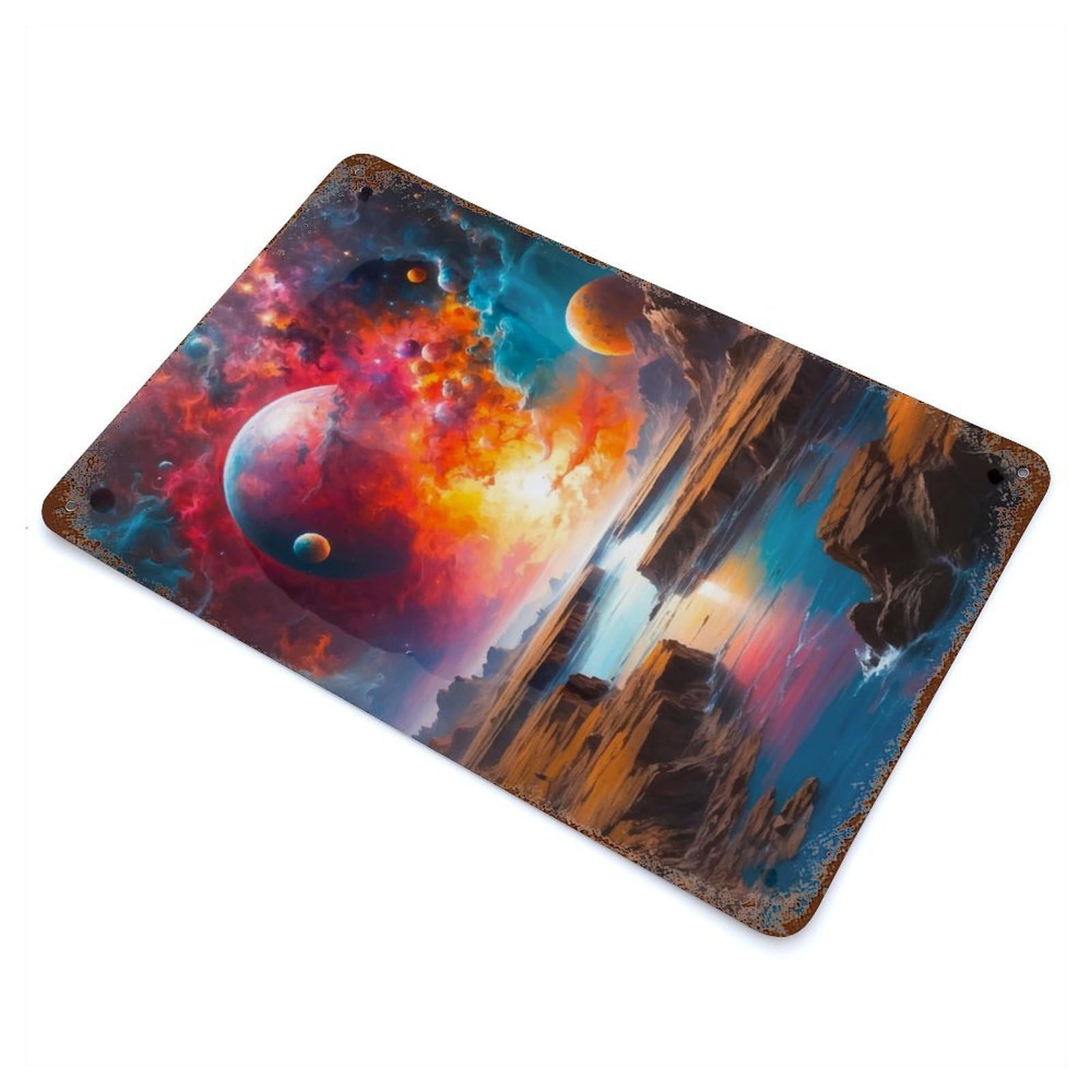 Rust Effect Strange Clouds Aged Metal Wall Plaque 11.8"x7.9", Farmhouse Wall Decor for Office, Studio And Wall Decor