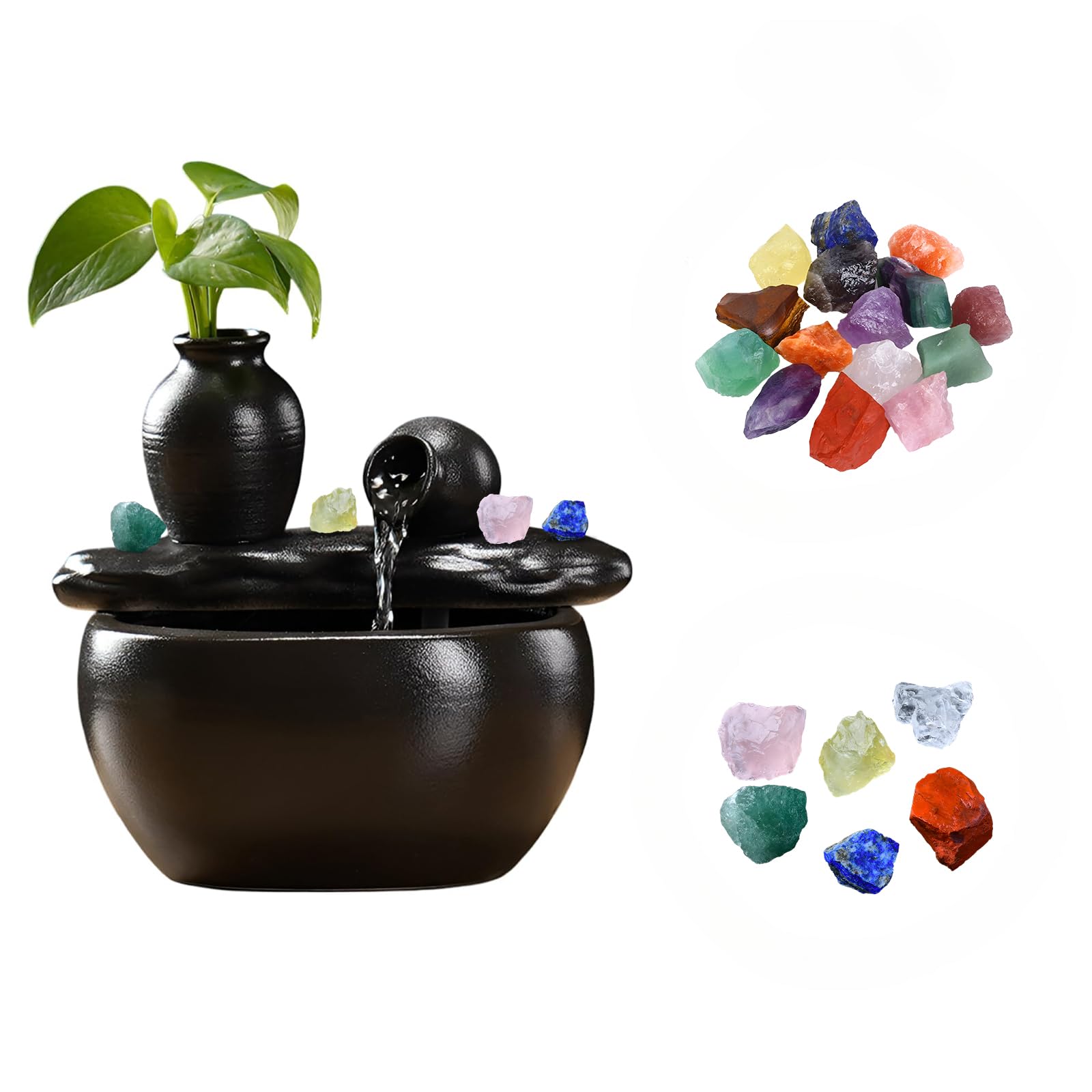 Fuente de mesa con acuario decorativo, fuente de agua con cascada, de cerámica, diseño de pez, con acuario decorativo, bomba de agua, Zen, decoración para salón, oficina, jardín, 21 x 18 x 19 cm