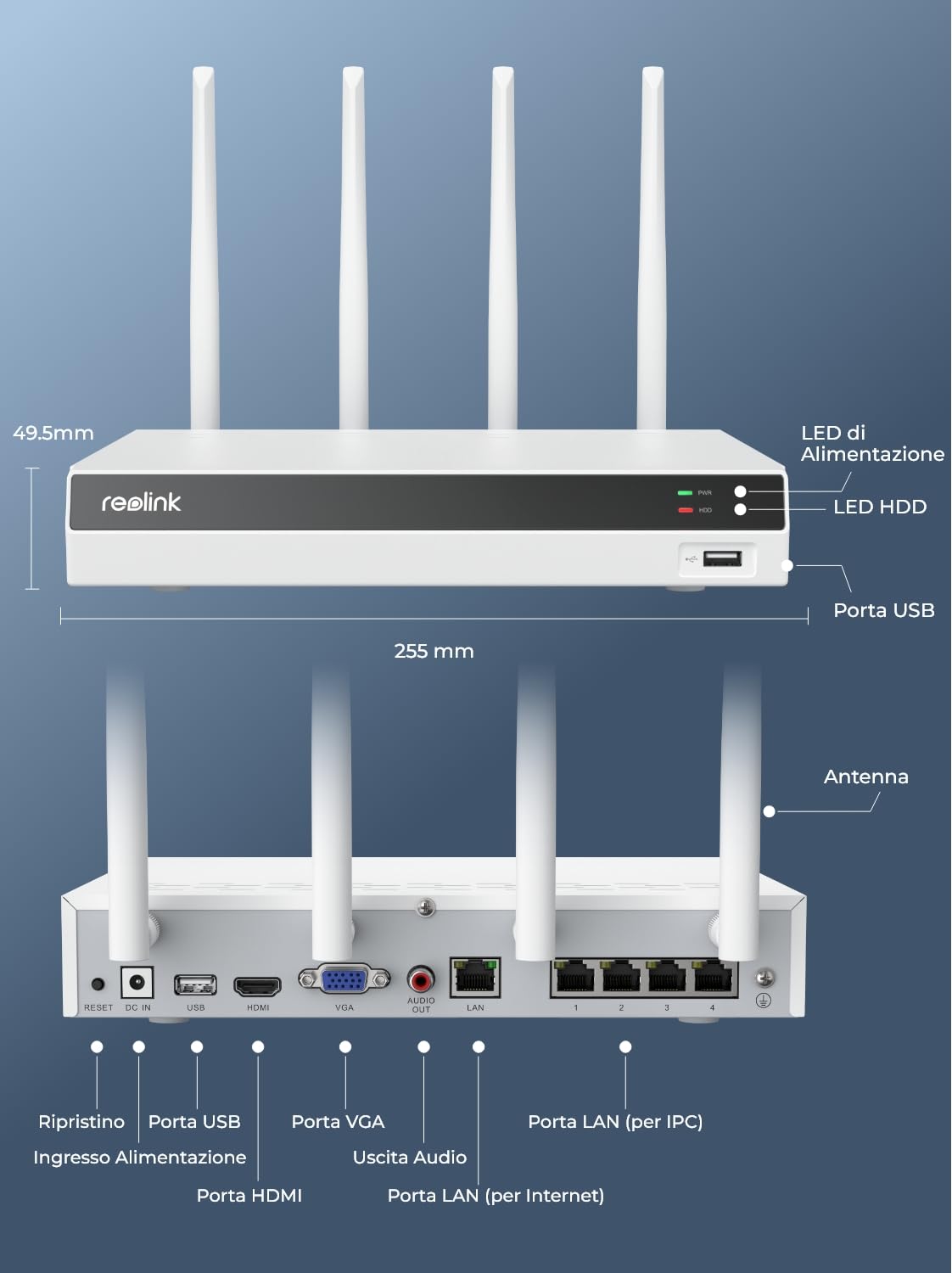 Reolink 4K 12CH NVR, Dual-band Wi-Fi 6, HDD 2TB Integrato (Ricondizionato) | H.265, Supporta le Telecamere Wi-Fi e a batteria (tranne la telecamere 4G), Accesso Locale e Remoto, RLN12W Bianco