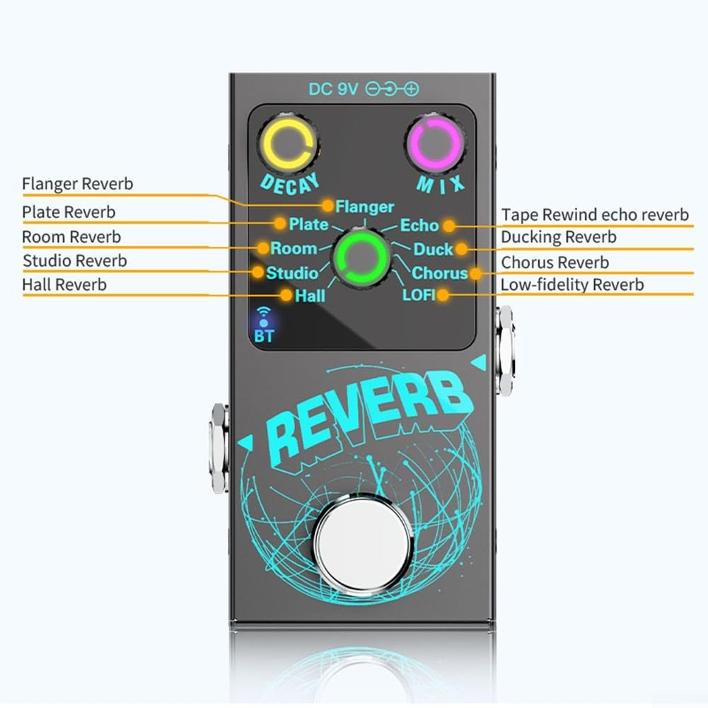 Pédale de réverbération numérique professionnelle pour guitare avec commandes conviviales et effets multiples
